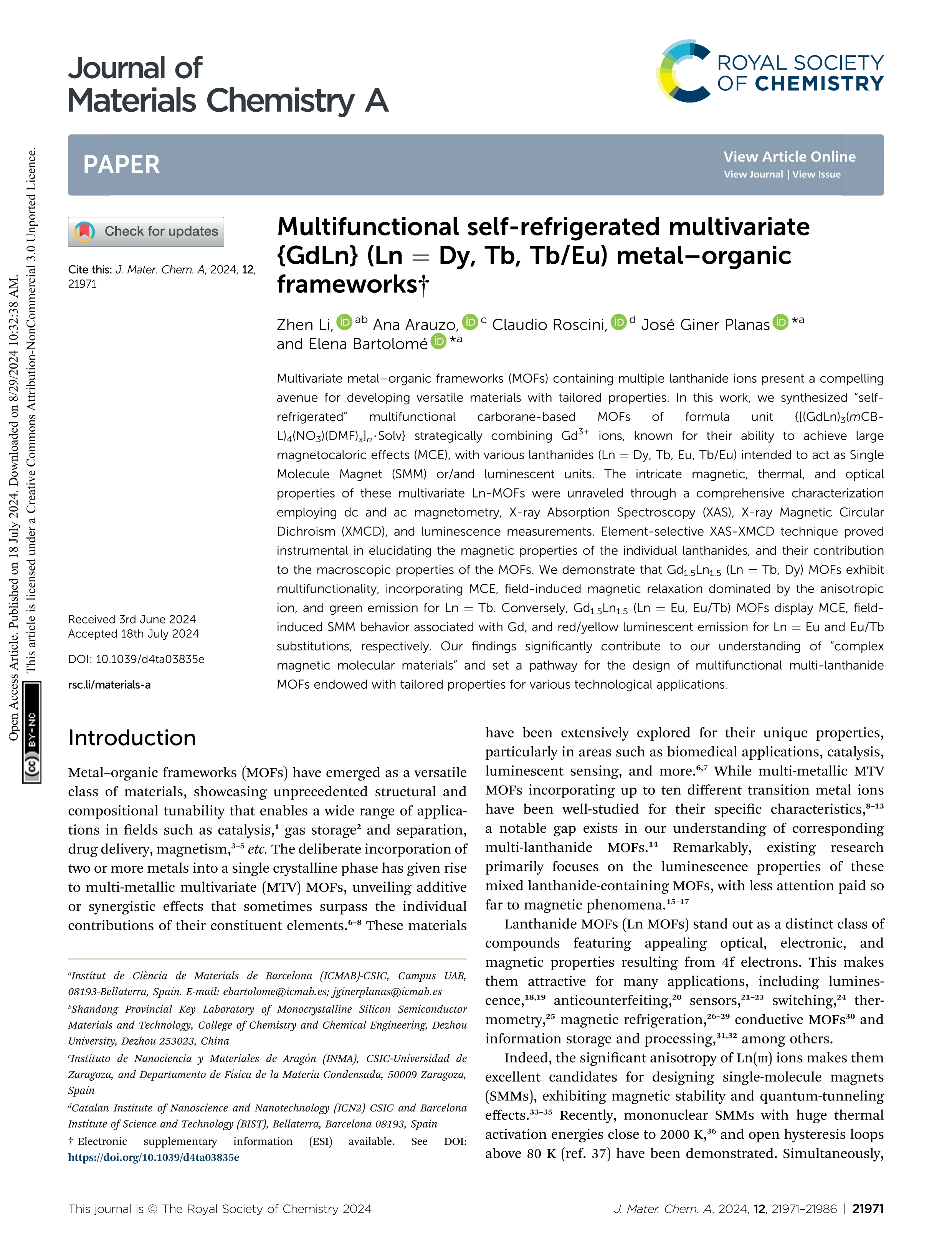 Multifunctional self-refrigerated multivariate {GdLn} (Ln = Dy, Tb, Tb/Eu) metal–organic frameworks