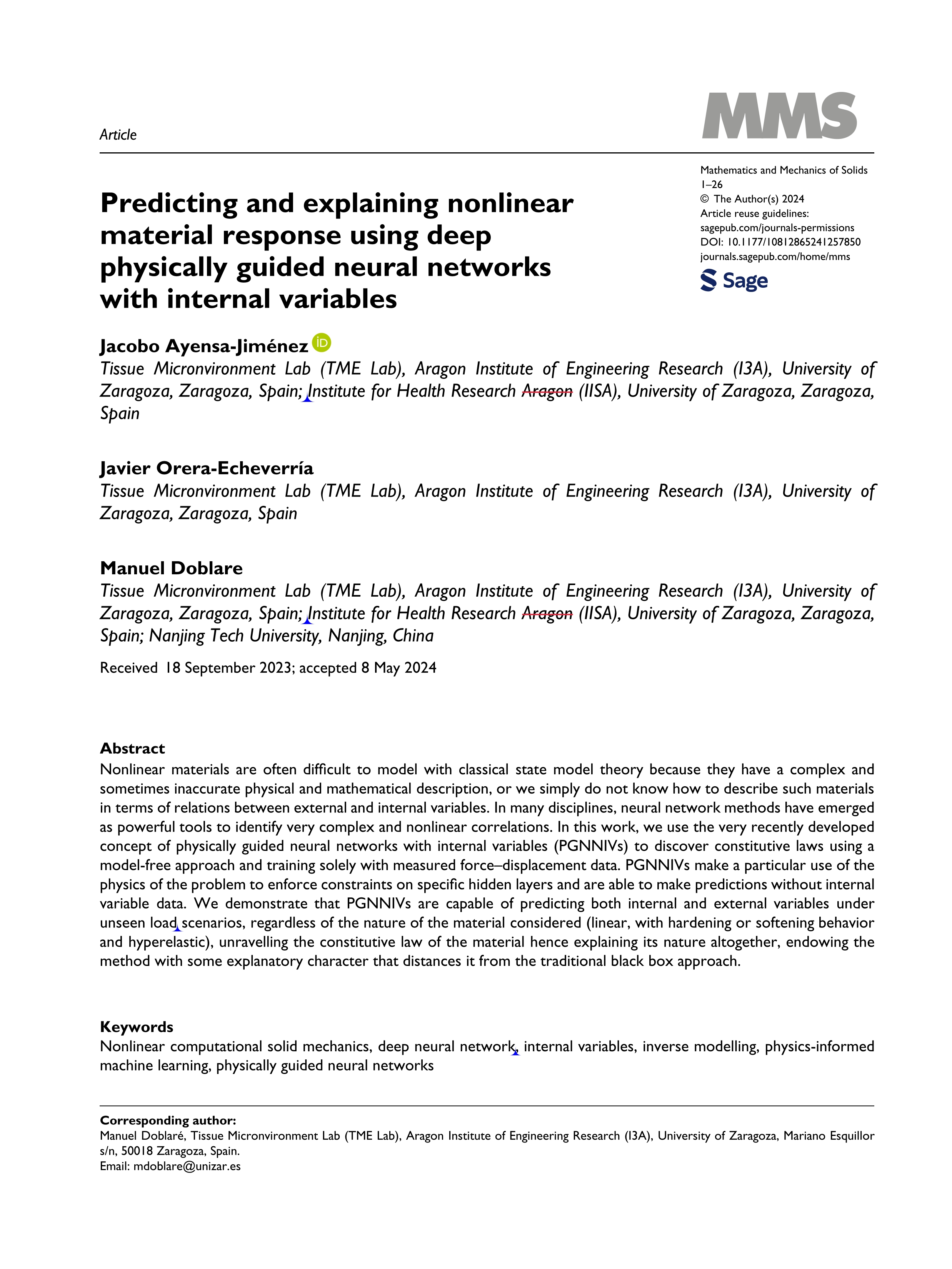 Predicting and explaining nonlinear material response using deep physically guided neural networks with internal variables