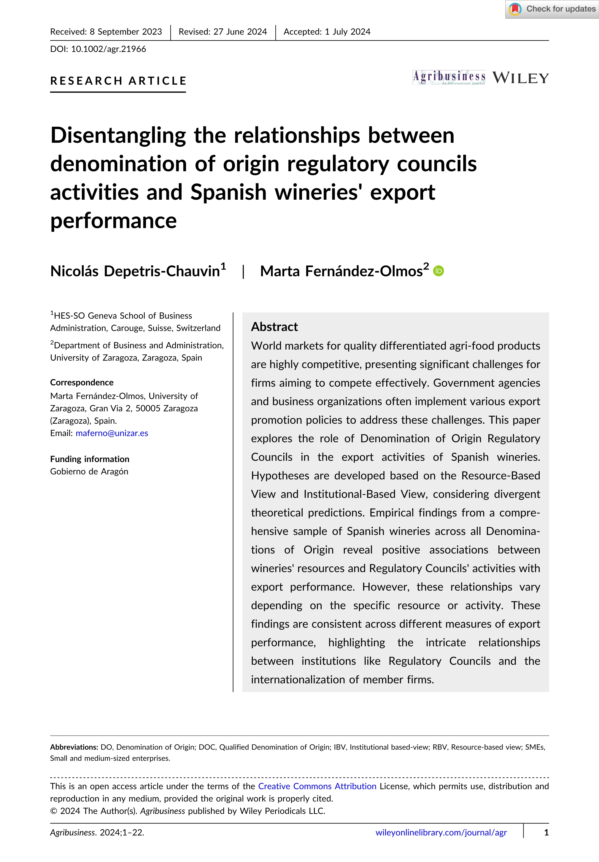 Disentangling the relationships between denomination of origin regulatory councils activities and Spanish wineries' export performance