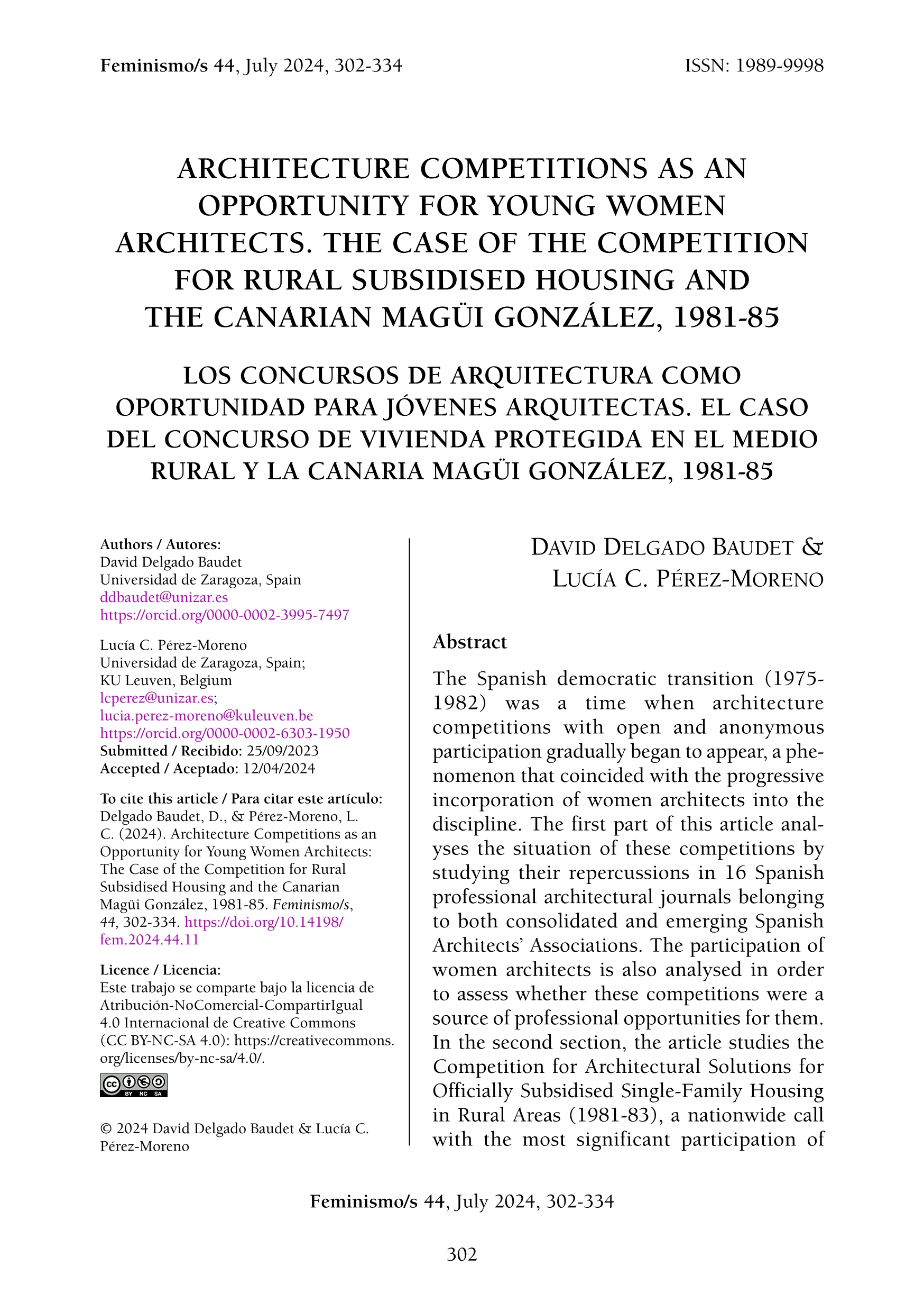 Architecture competitions as an opportunity for young women architects. the case of the competition for rural subsidised housing and the Canarian Magüi González, 1981-85