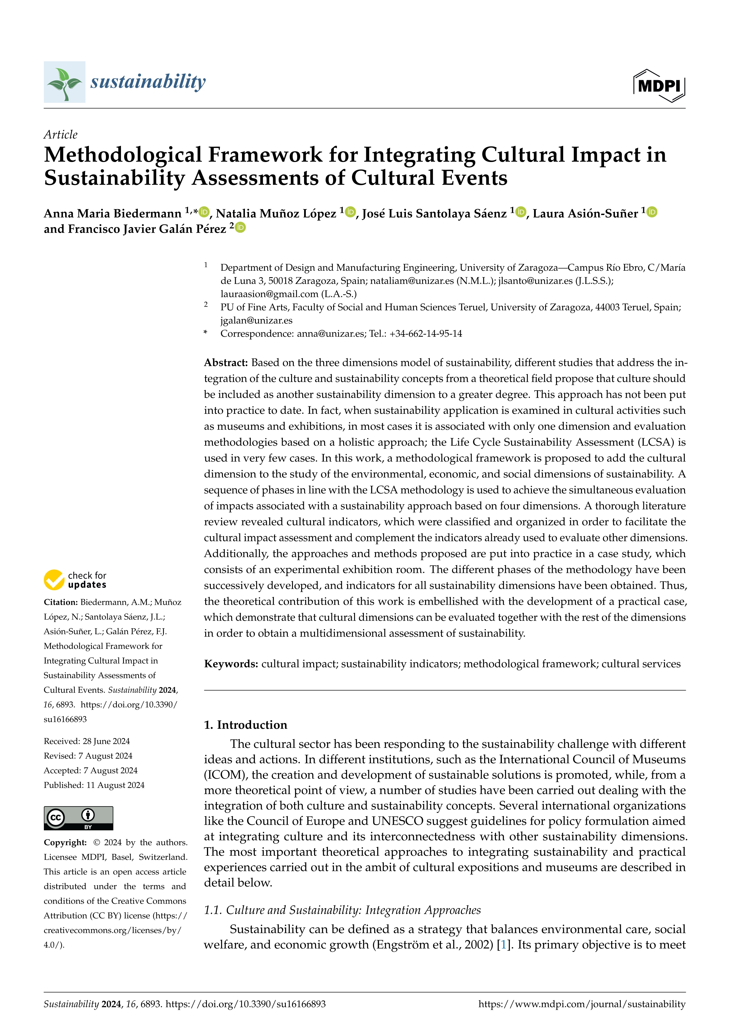 Methodological Framework for Integrating Cultural Impact in Sustainability Assessments of Cultural Events