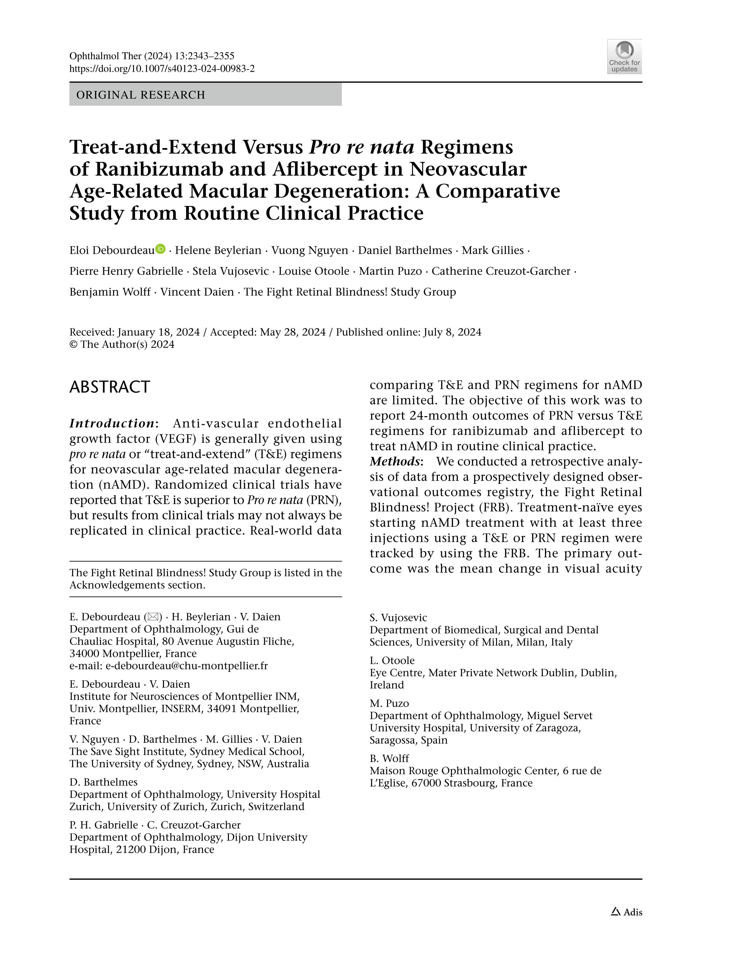 Treat-and-Extend Versus Pro re nata Regimens of Ranibizumab and Aflibercept in Neovascular Age-Related Macular Degeneration: A Comparative Study from Routine Clinical Practice