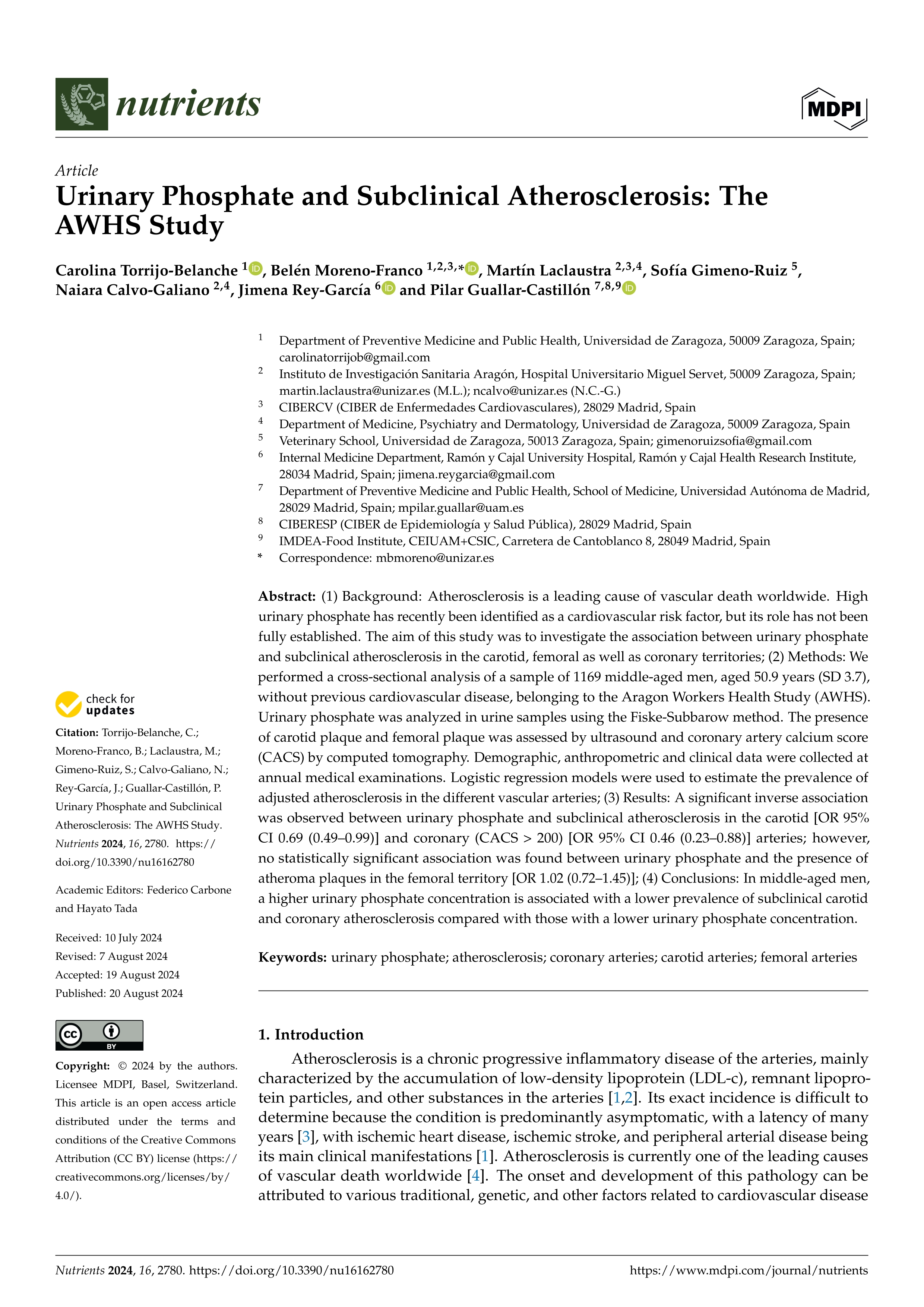 Urinary Phosphate and Subclinical Atherosclerosis: The AWHS Study