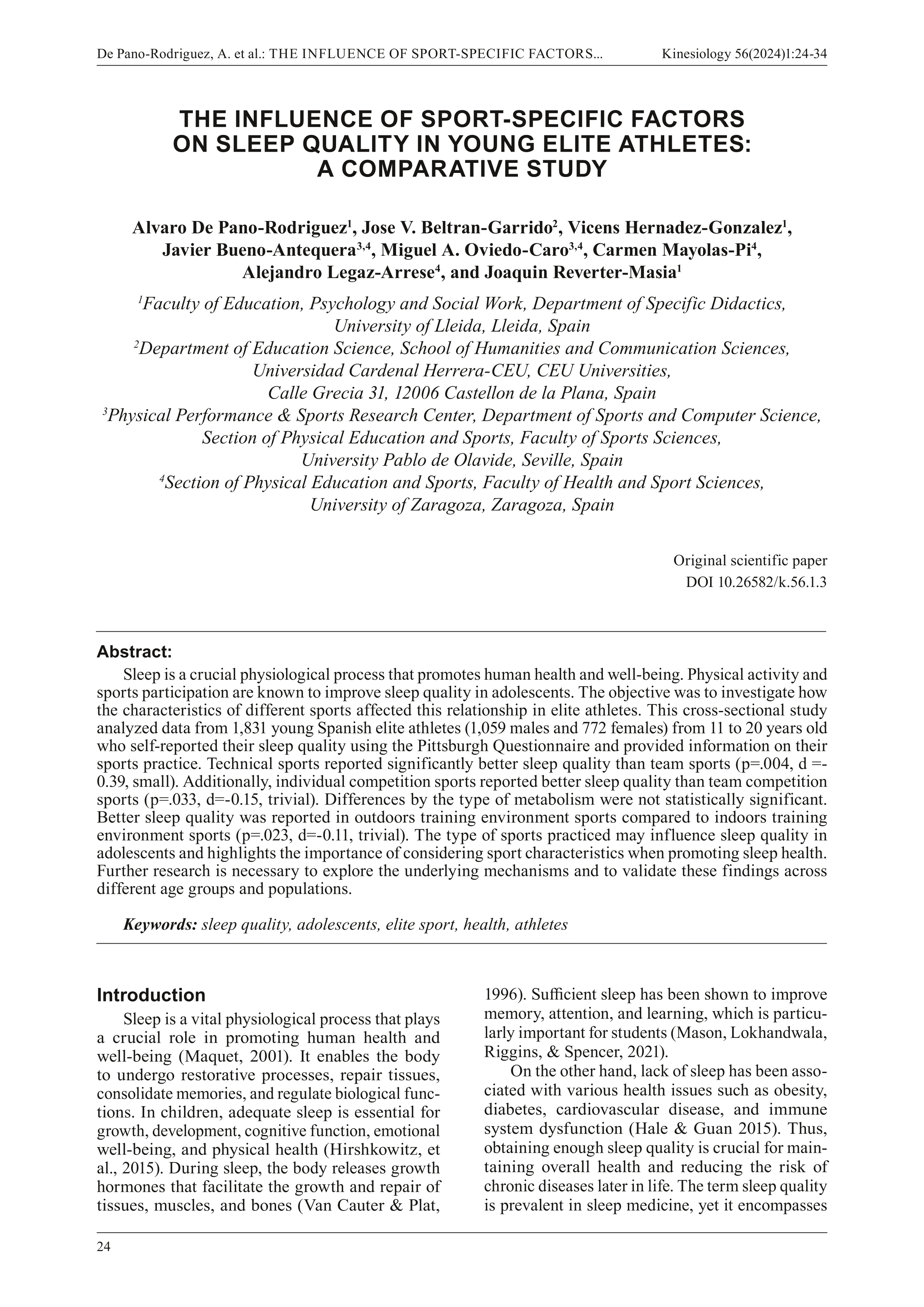 The influence of sport-specific factors on sleep quality in young elite athletes