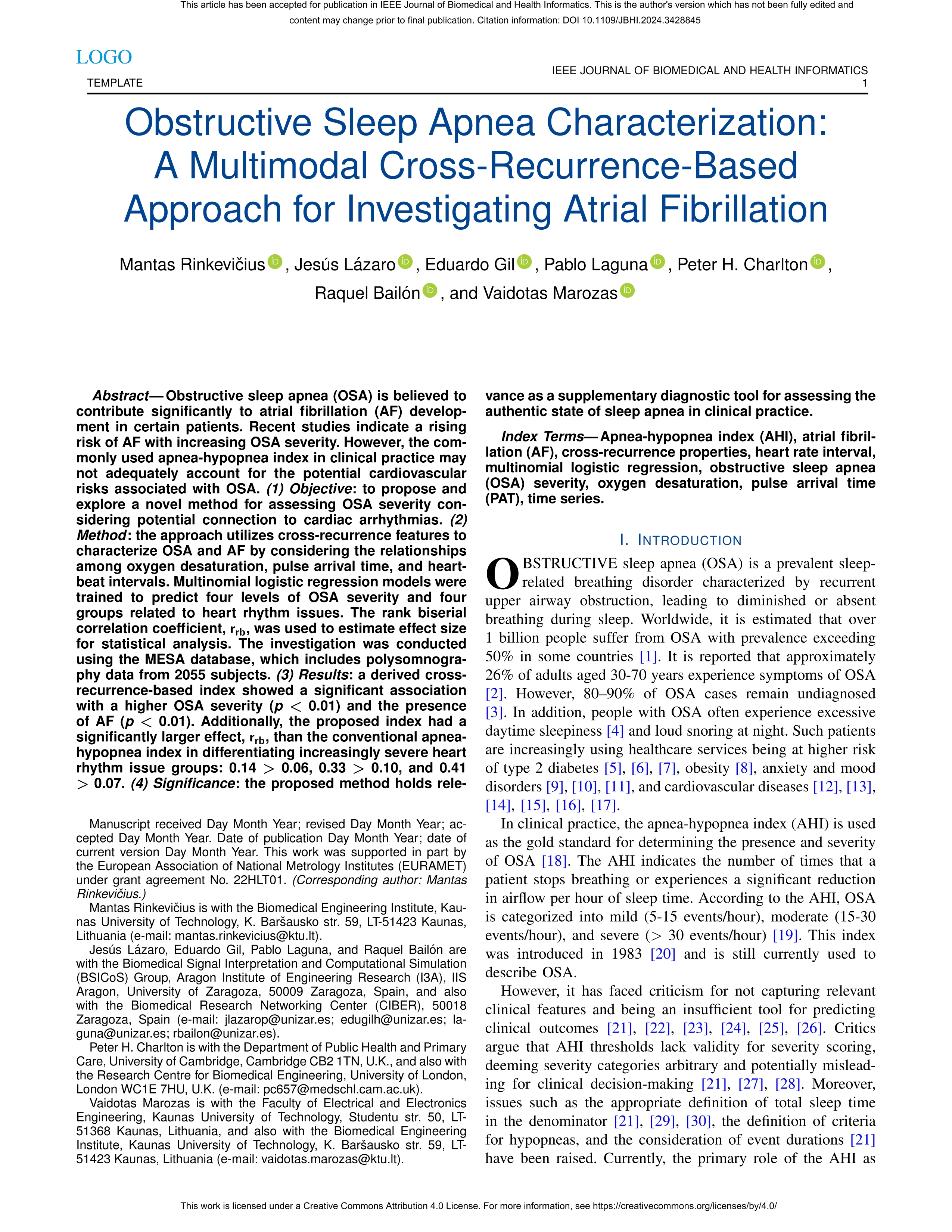 Obstructive sleep apnea characterization: a multimodal cross-recurrence-based approach for investigating atrial fibrillation