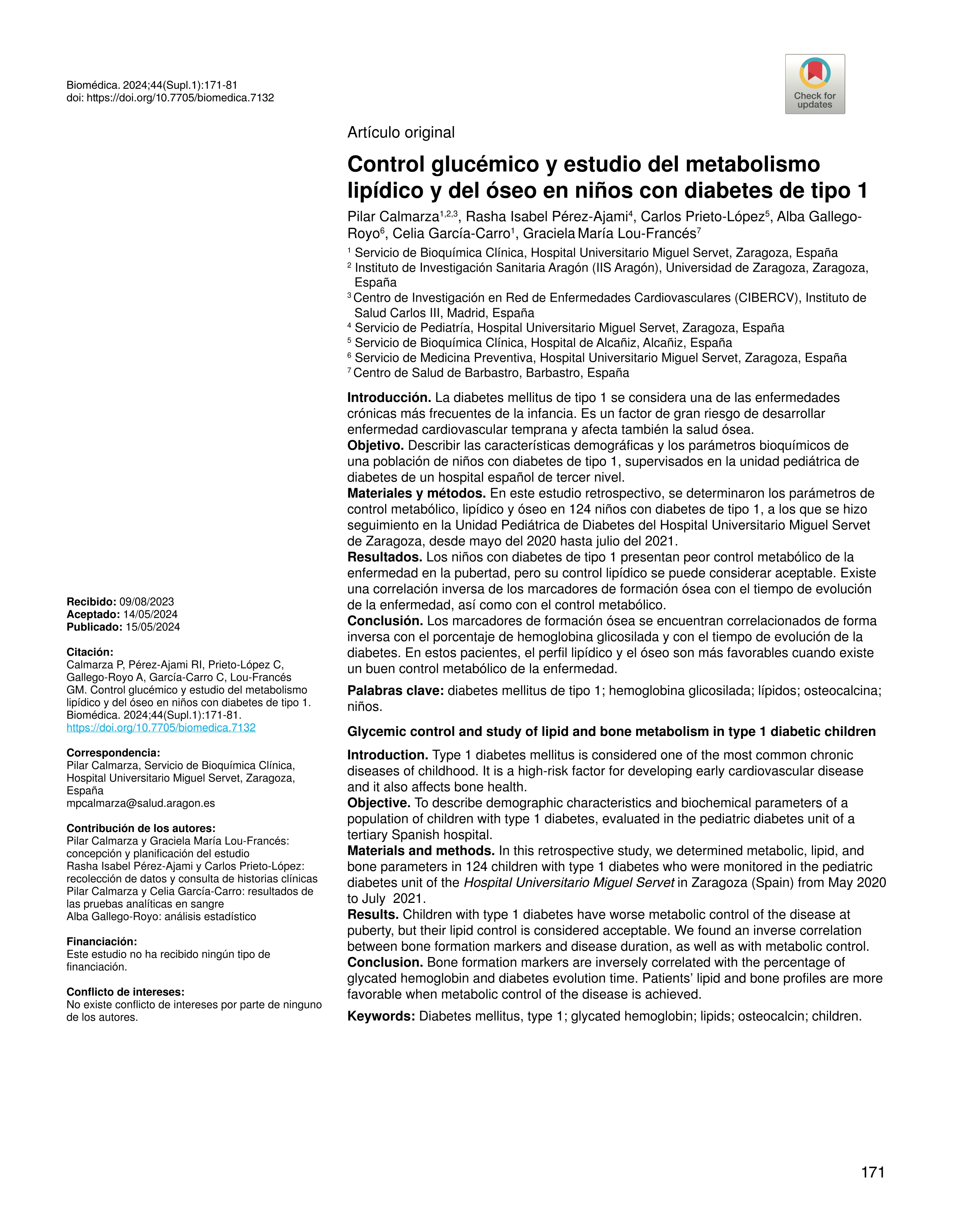 Control glucémico y estudio del metabolismo lipídico y del óseo en niños con diabetes de tipo 1