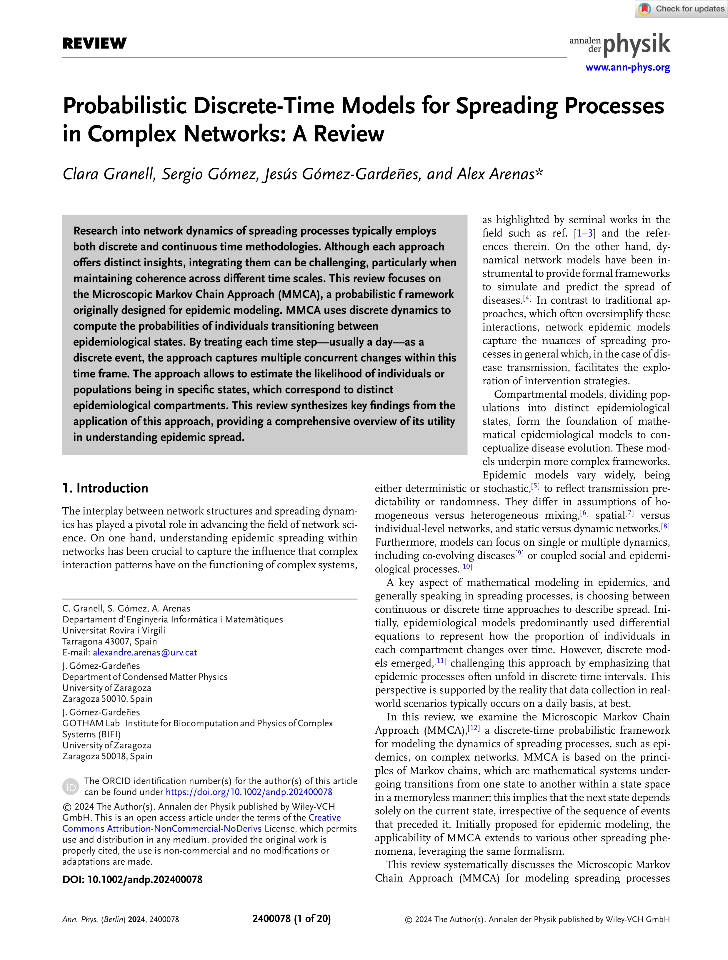 Probabilistic discrete-time models for spreading processes in complex networks: a review