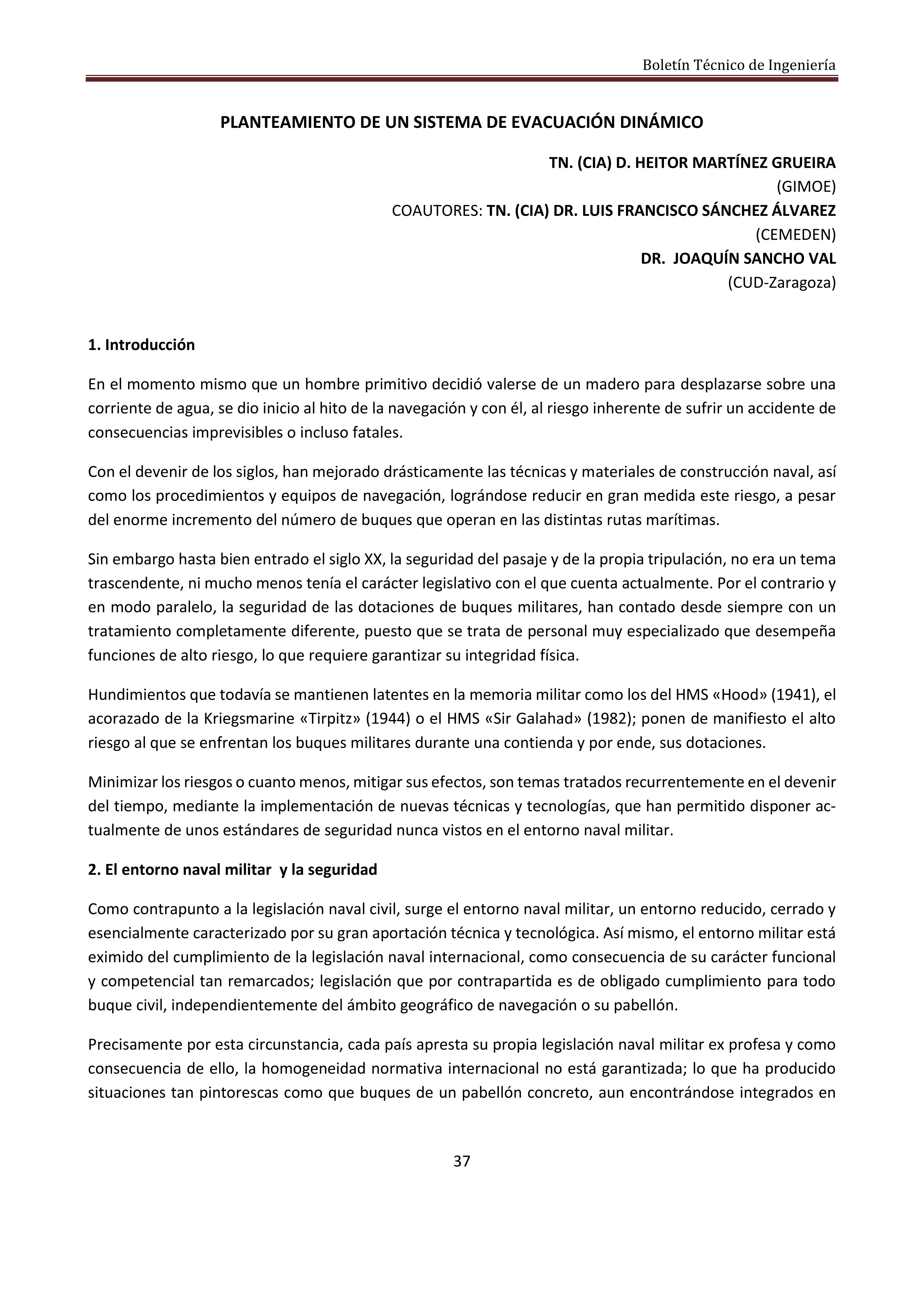 Planteamiento de un sistema de evacuación dinámico