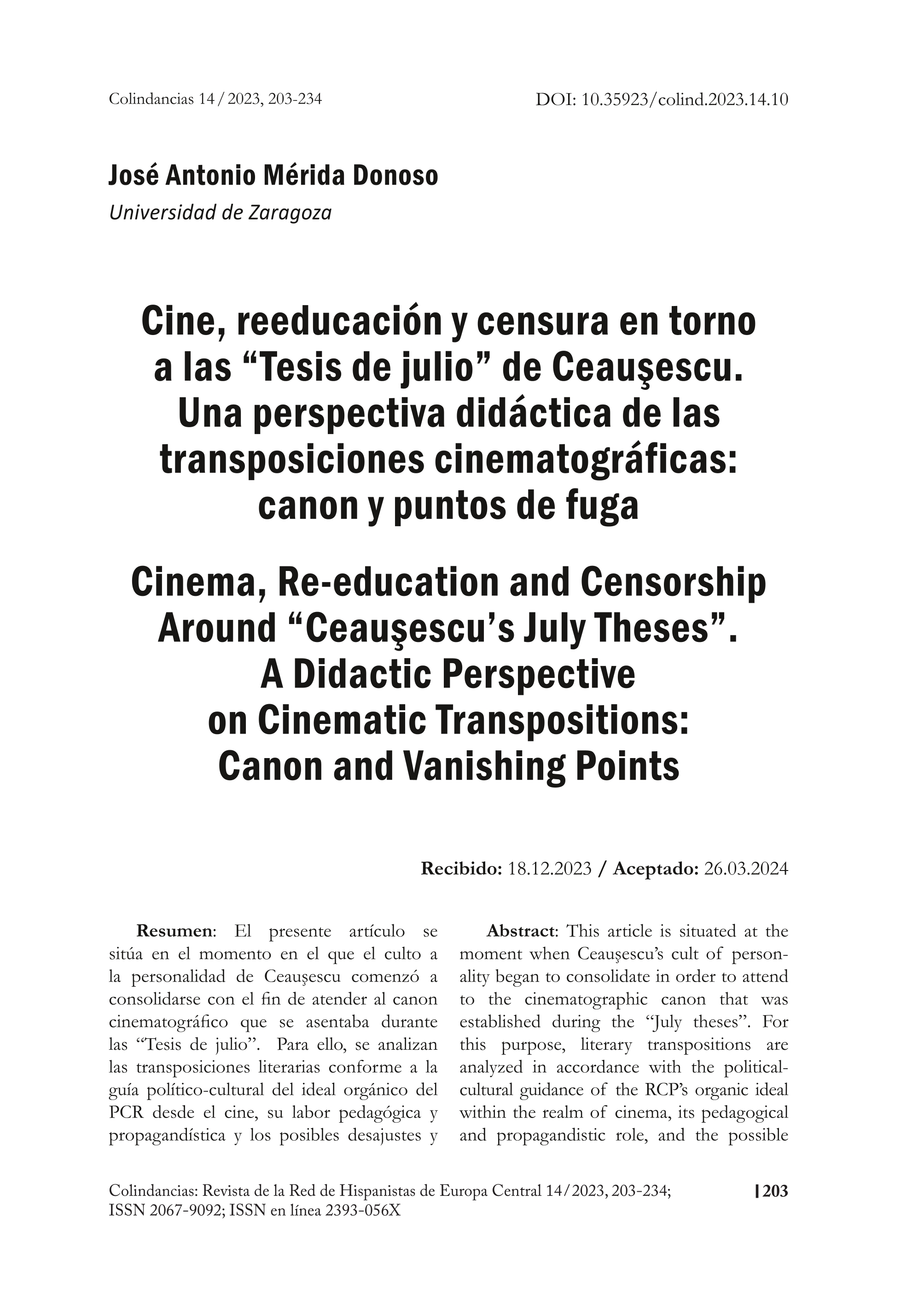 Cine, reeducación y censura en torno a las “Tesis de julio” de Ceausescu: Una perspectiva didáctica de las transposiciones cinematográficas: canon y puntos de fuga