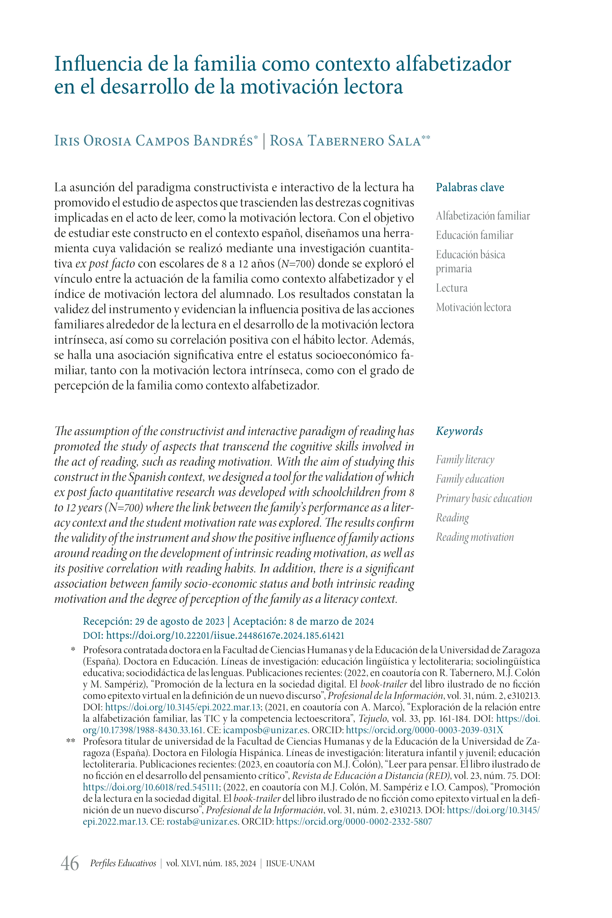 Influencia de la familia como contexto alfabetizador en el desarrollo de la motivación lectora