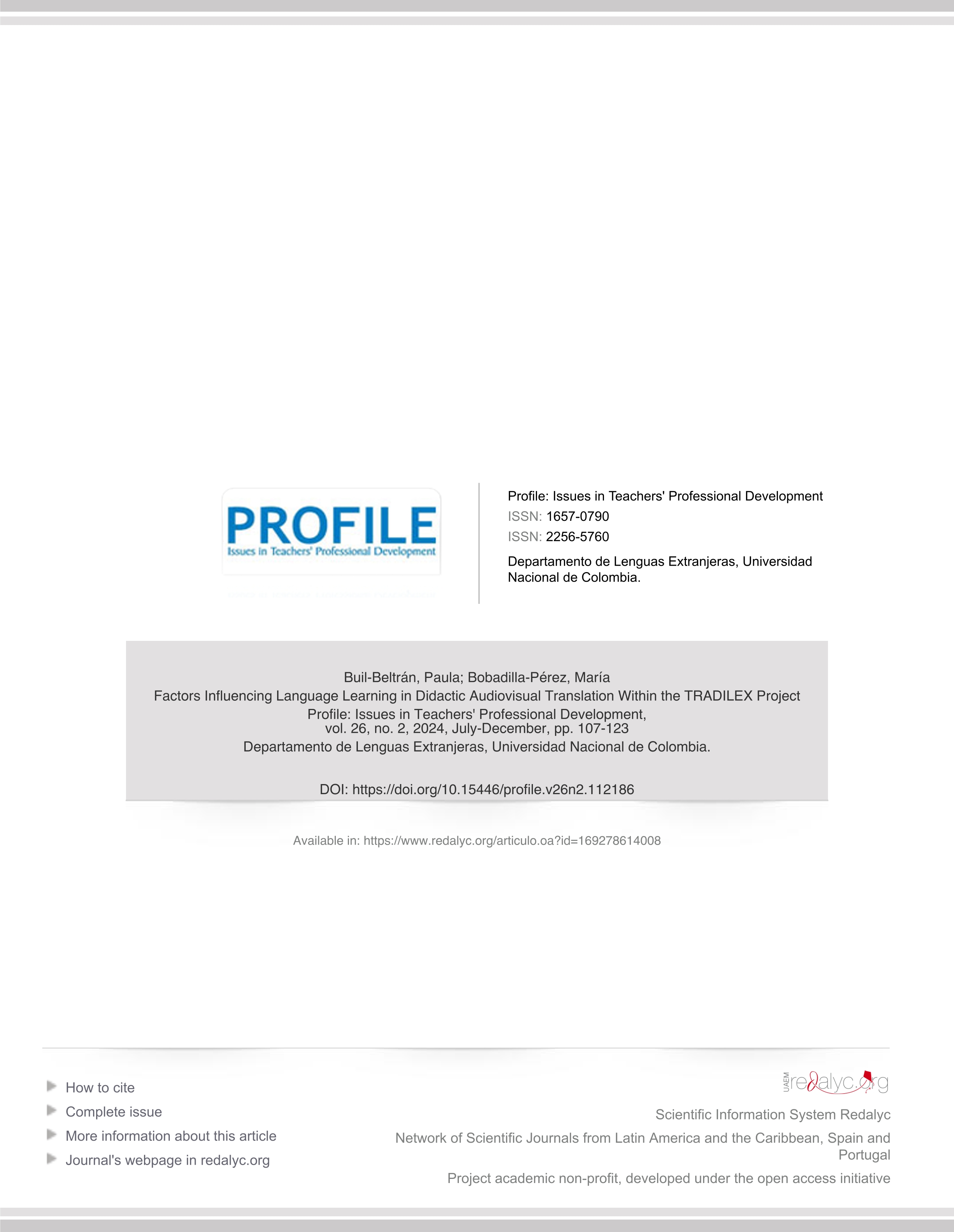Factors influencing language learning in didactic audiovisual translation within the TRADILEX project