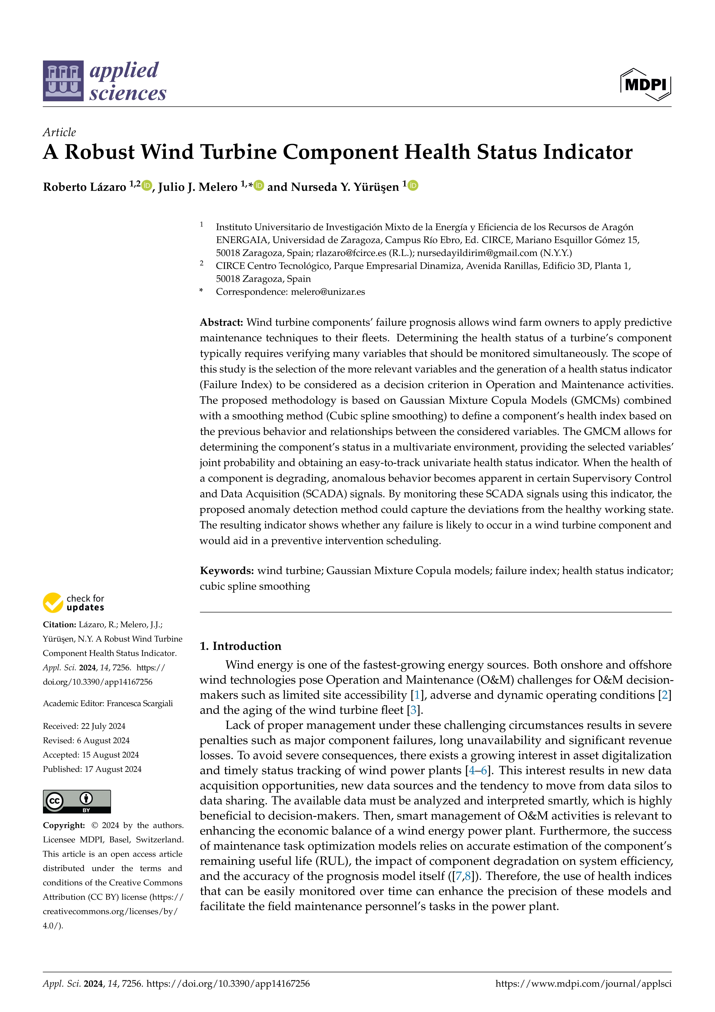 A Robust Wind Turbine Component Health Status Indicator