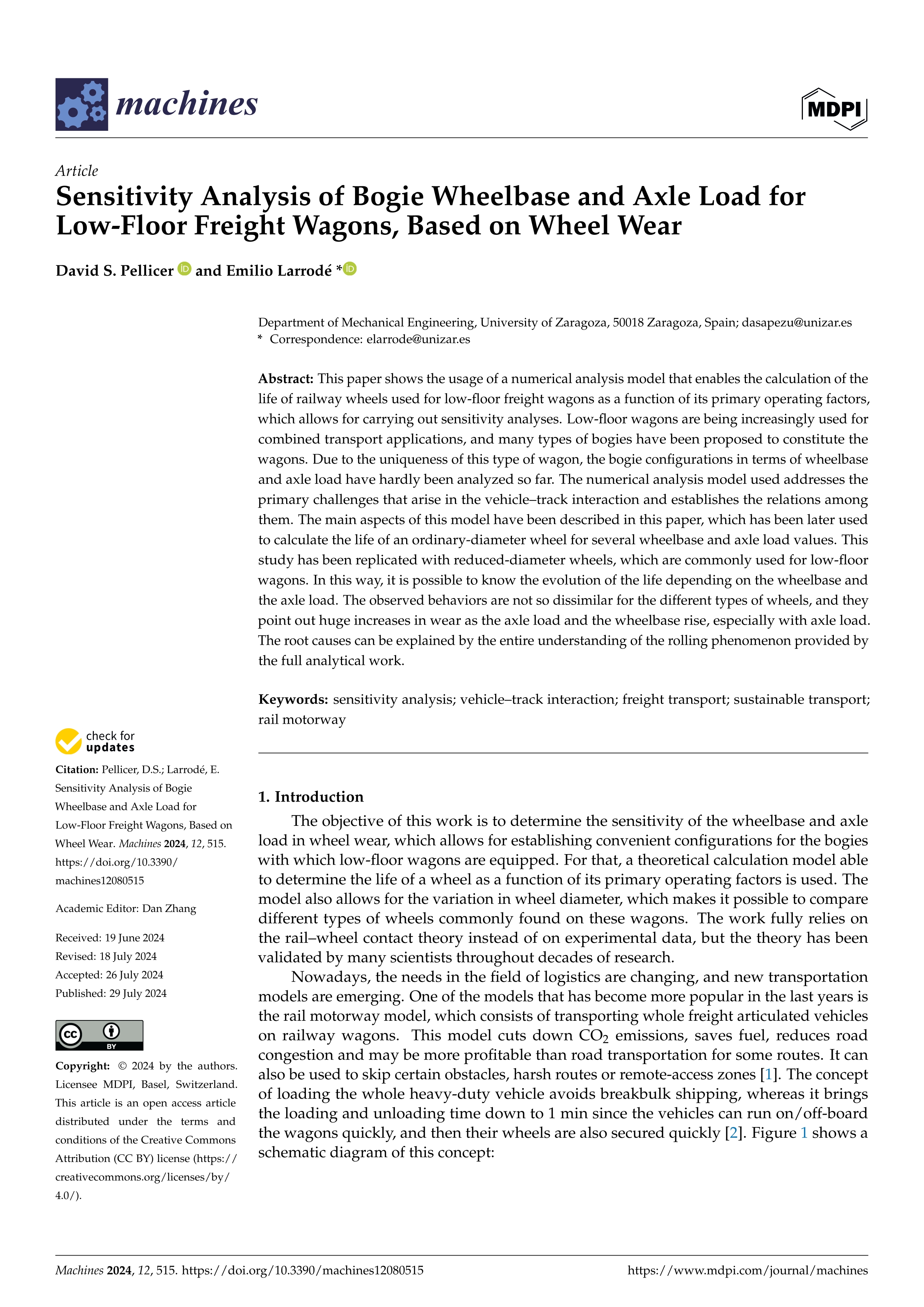 Sensitivity analysis of bogie wheelbase and axle load for low-floor freight wagons, based on wheel wear