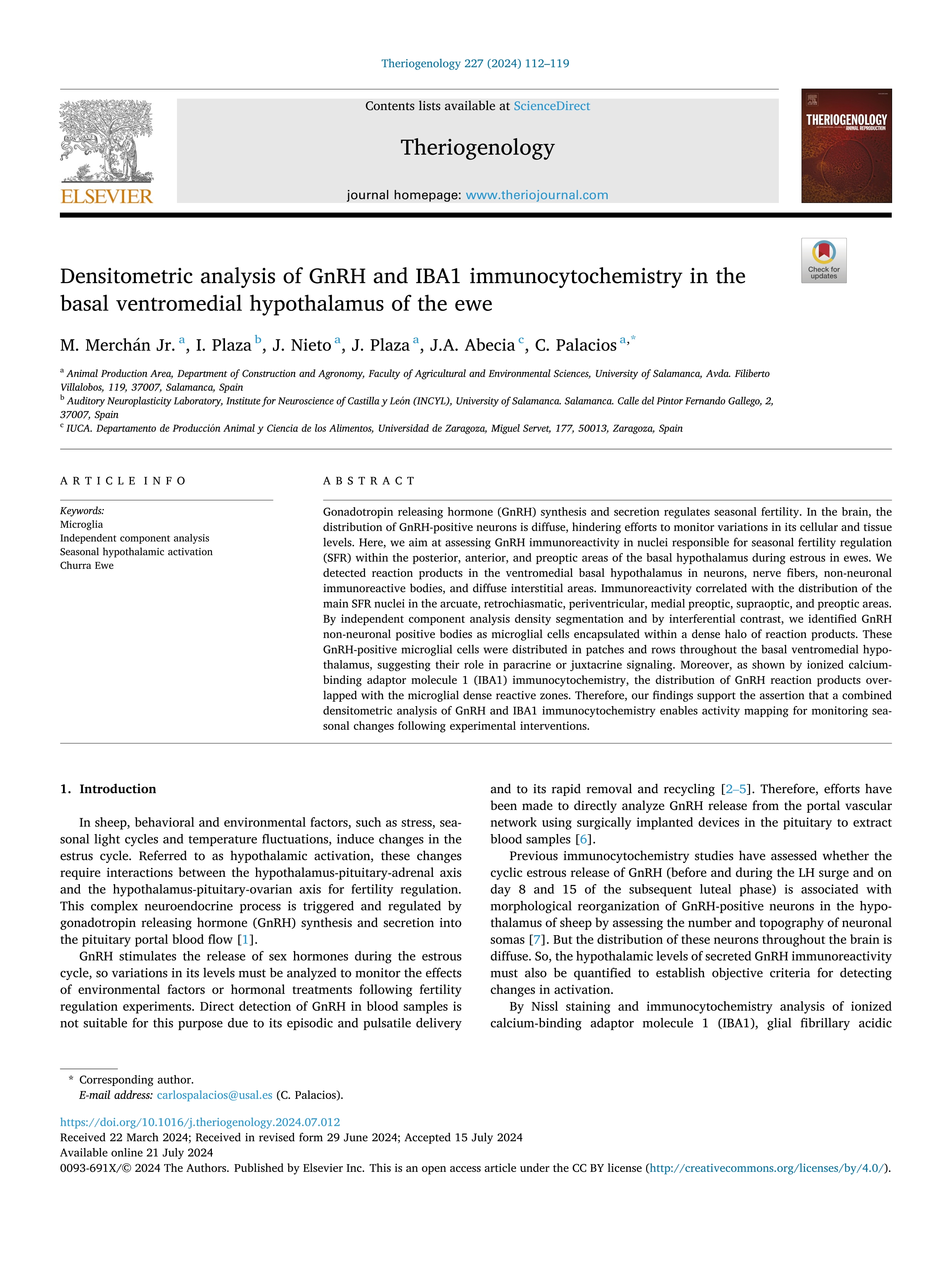 Densitometric analysis of GnRH and IBA1 immunocytochemistry in the basal ventromedial hypothalamus of the ewe