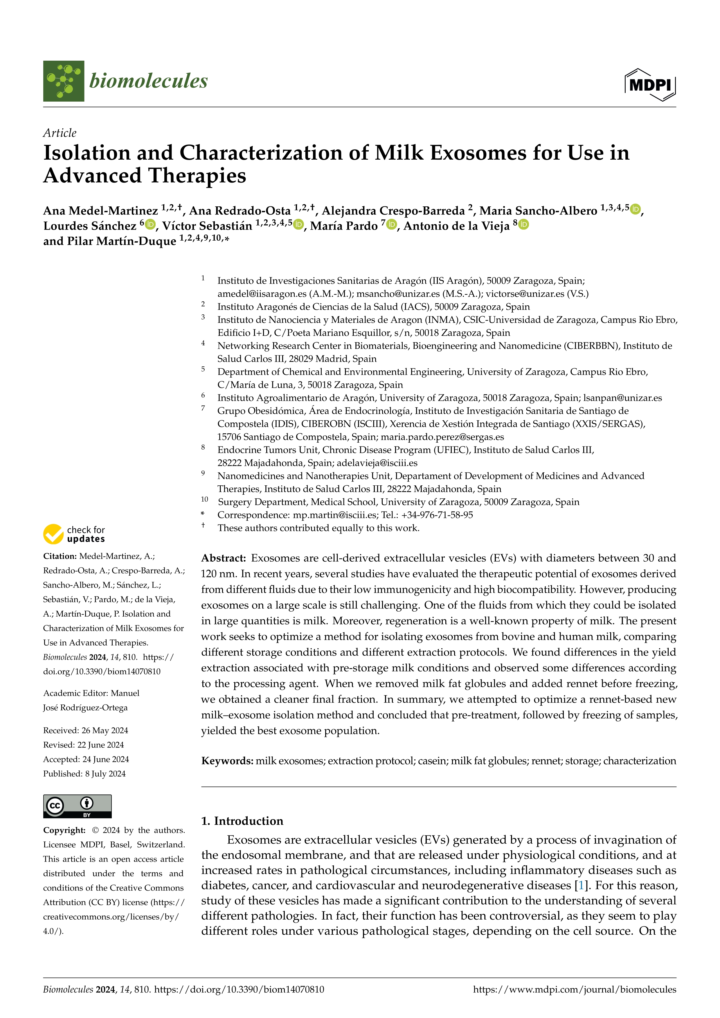 Isolation and characterization of milk exosomes for use in advanced therapies