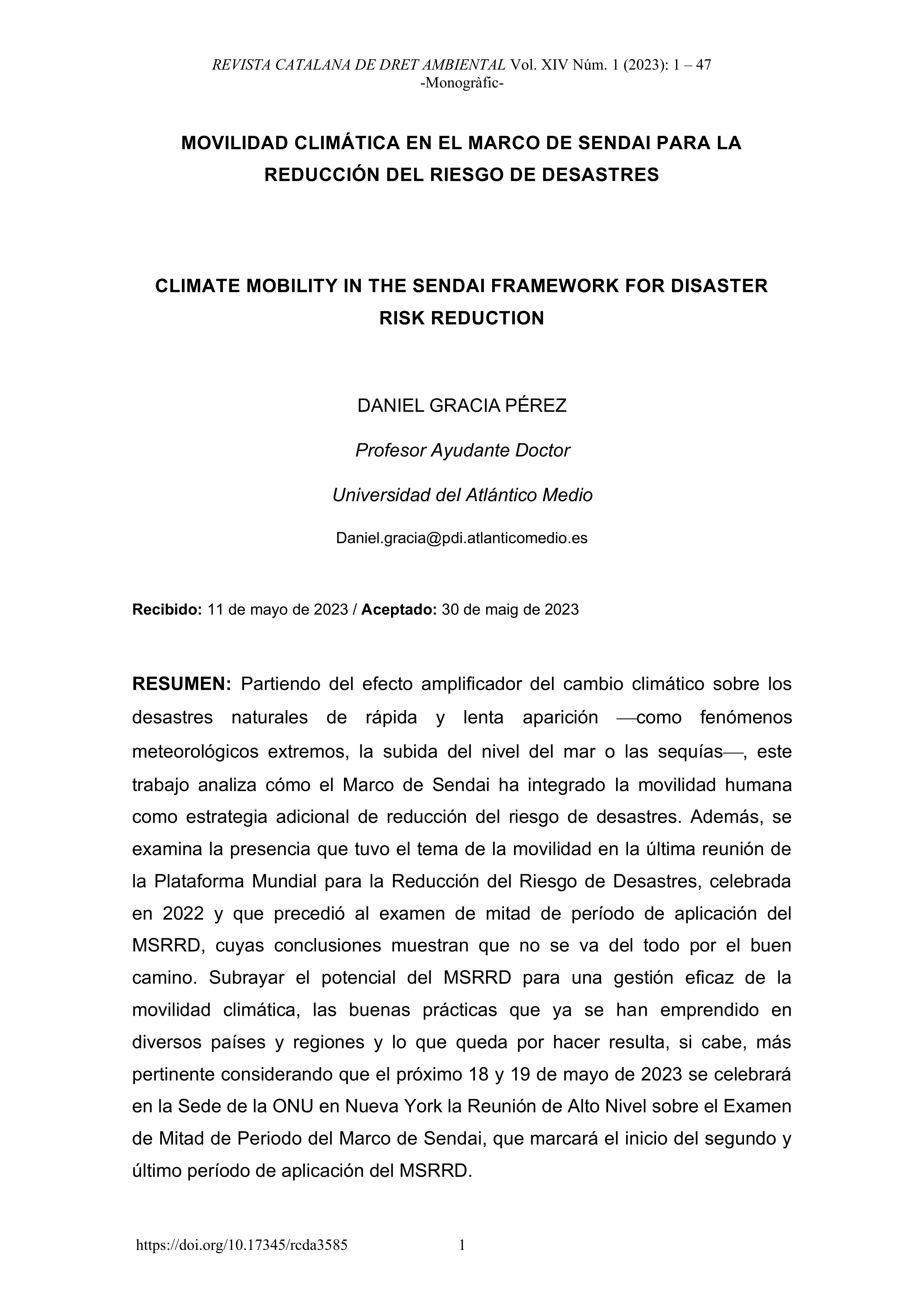 Movilidad climática en el Marco de Sendai para la reducción del riesgo de desastres