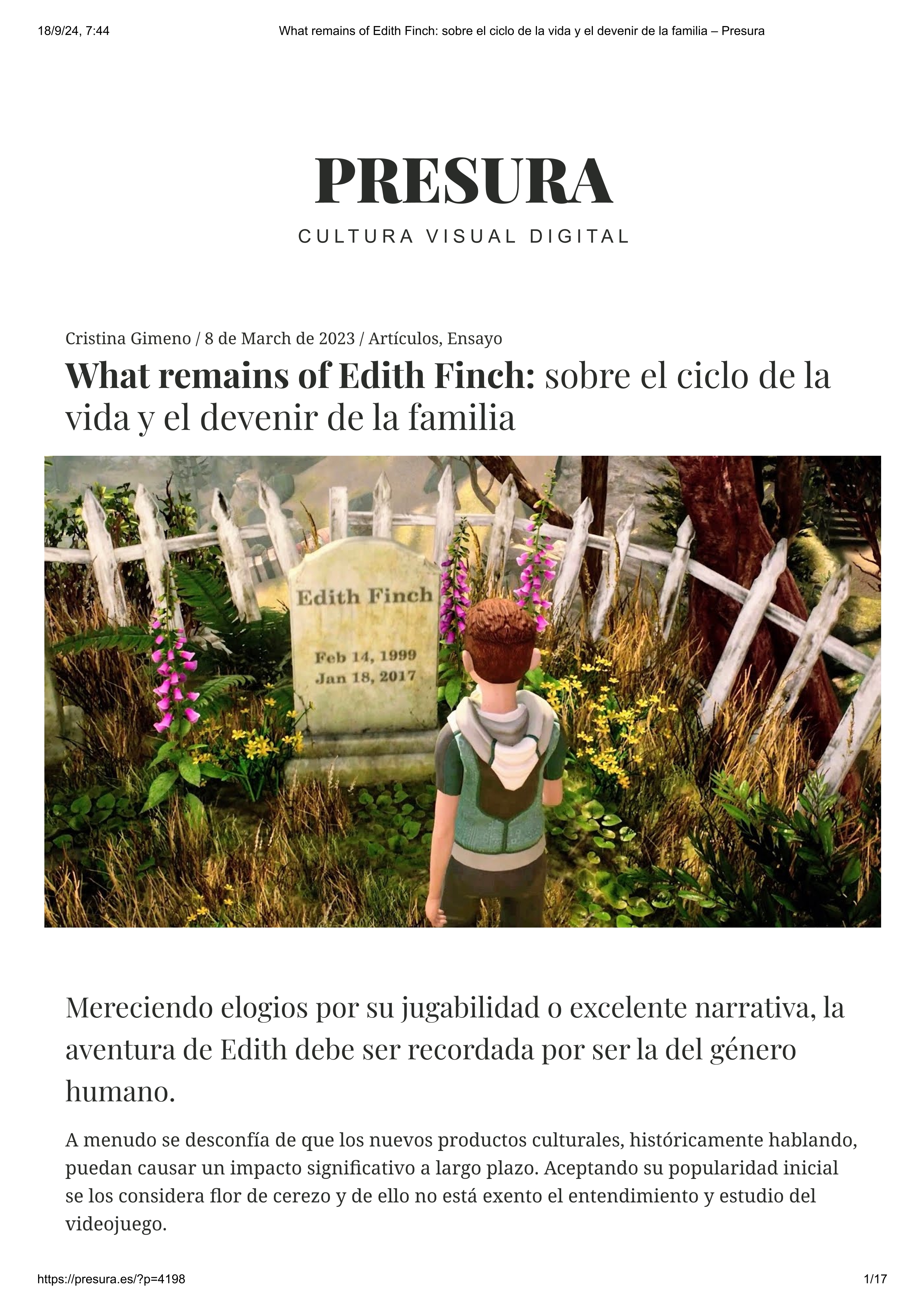 What Remains of Edith Finch: sobre el ciclo de la vida y el devenir de la familia