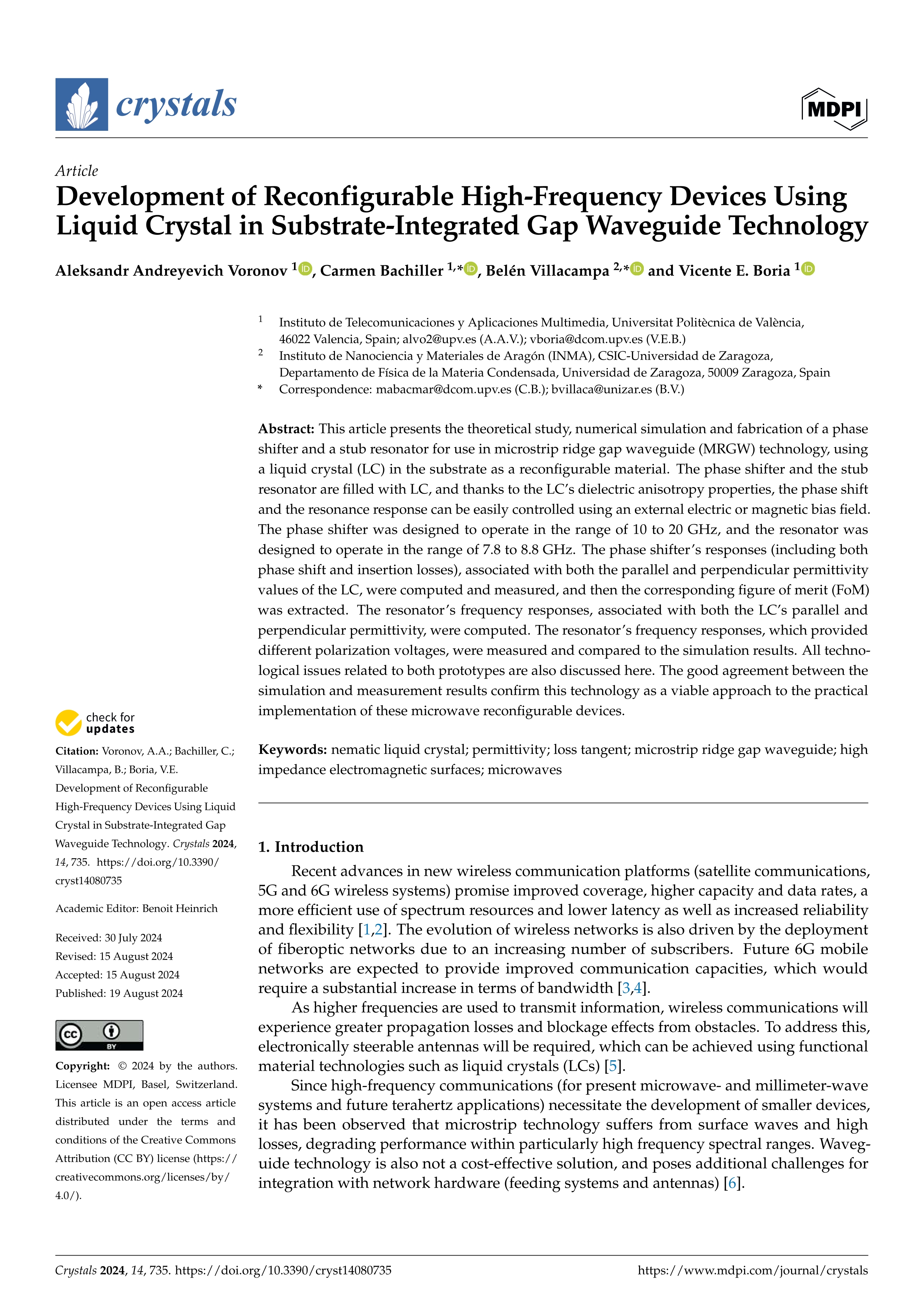 Development of reconfigurable high-frequency devices using liquid crystal in substrate-integrated gap waveguide technology