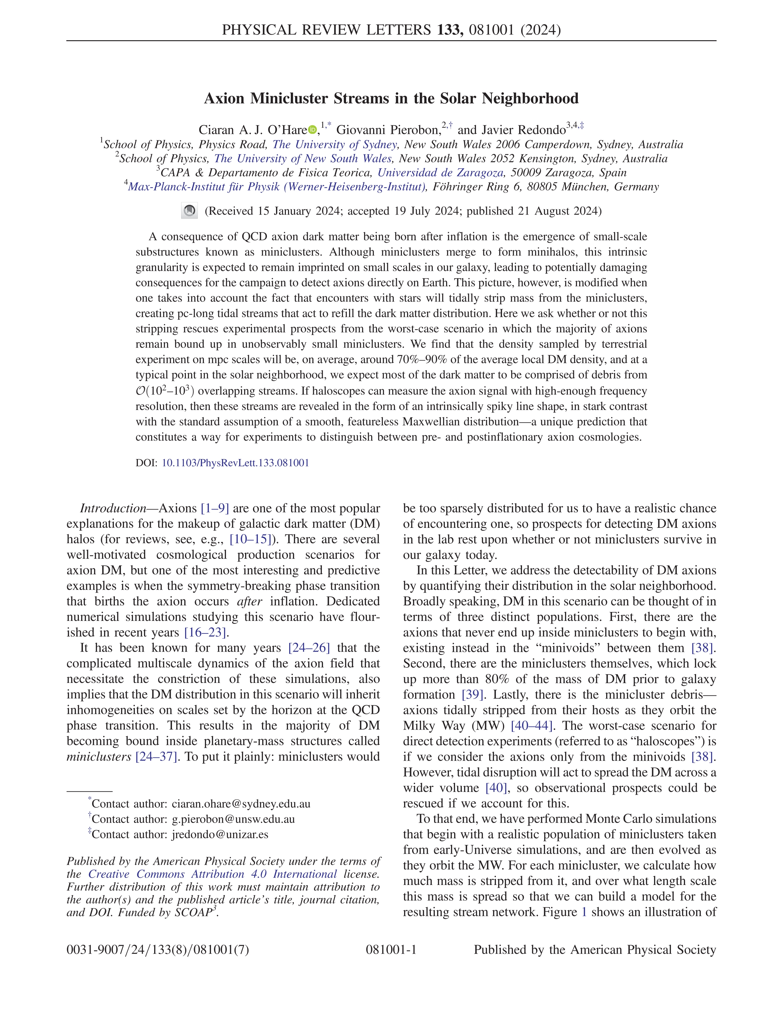 Axion Minicluster Streams in the Solar Neighborhood