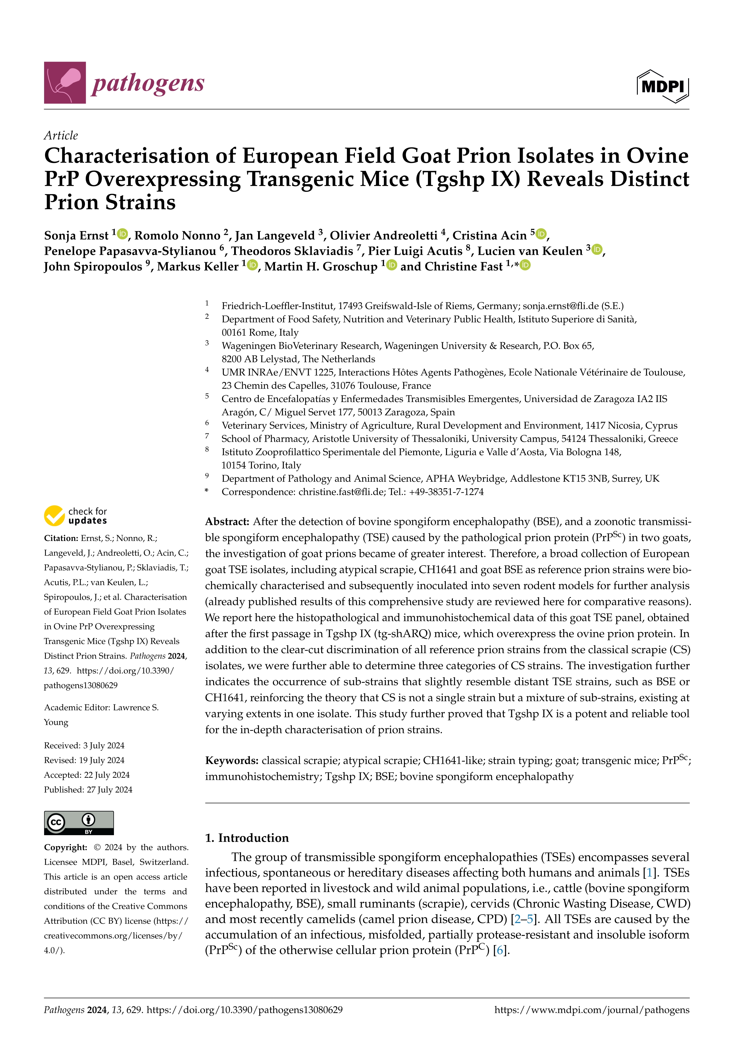 Characterisation of European Field Goat Prion Isolates in Ovine PrP Overexpressing Transgenic Mice (Tgshp IX) Reveals Distinct Prion Strains