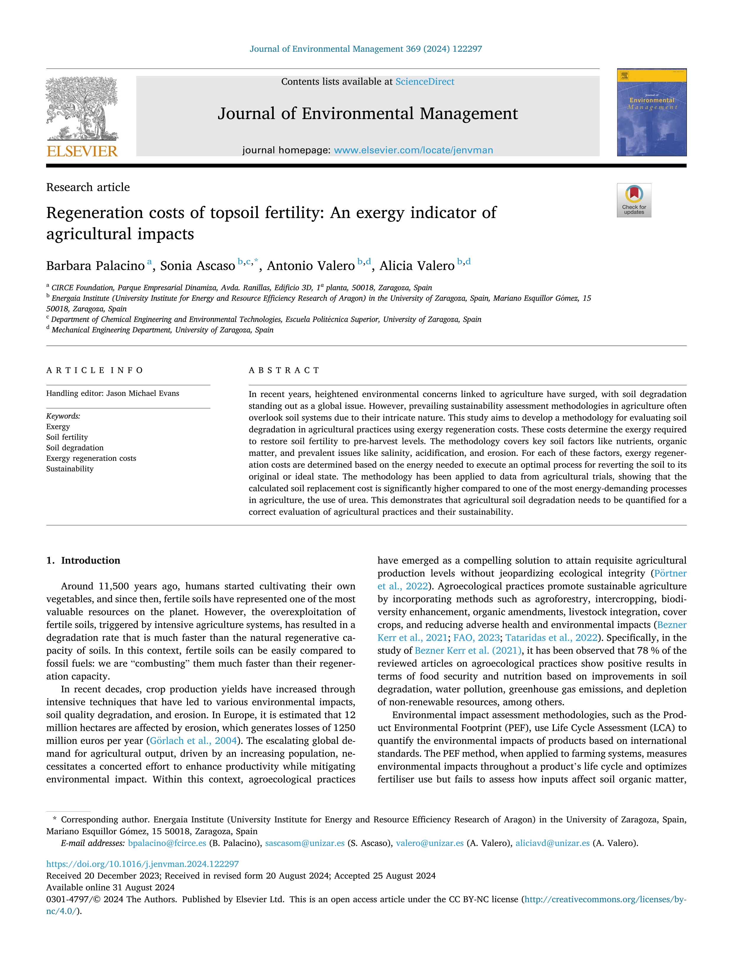 Regeneration costs of topsoil fertility: An exergy indicator of agricultural impacts