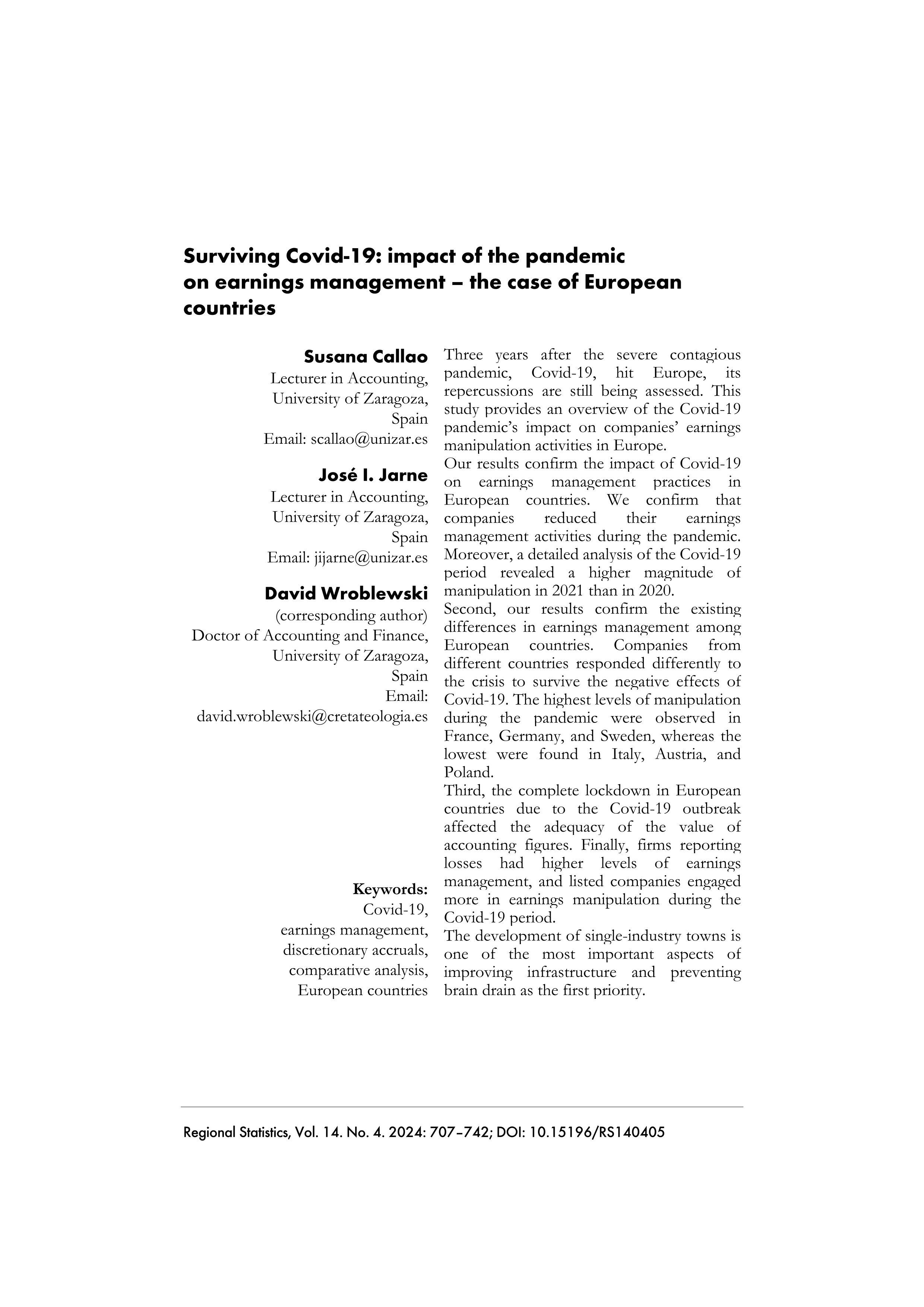 Surviving Covid-19: impact of the pandemic on earnings management - the case of European countries