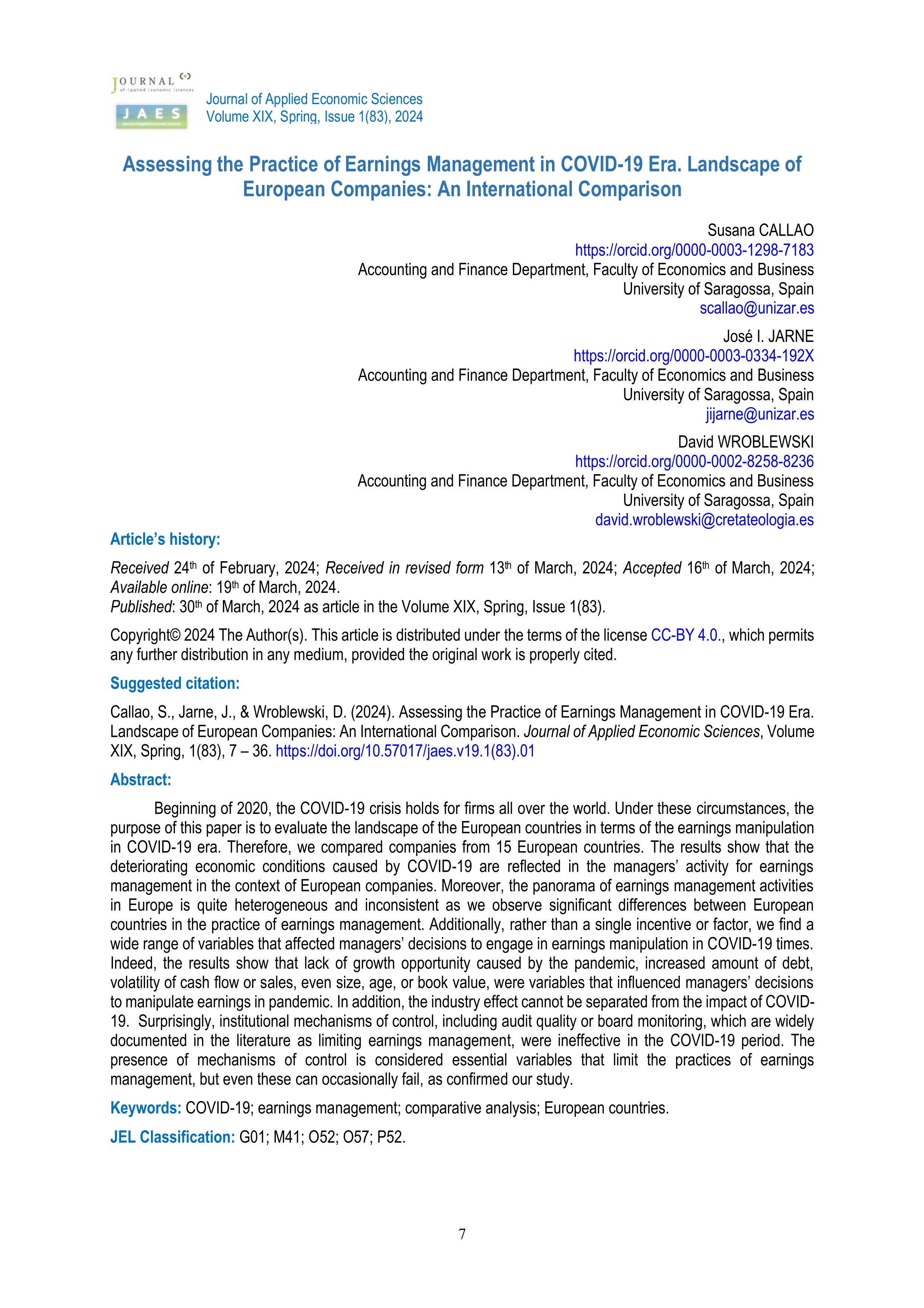 Assessing the Practice of Earnings Management in COVID-19 Era. Landscape of European Companies: An International Comparison