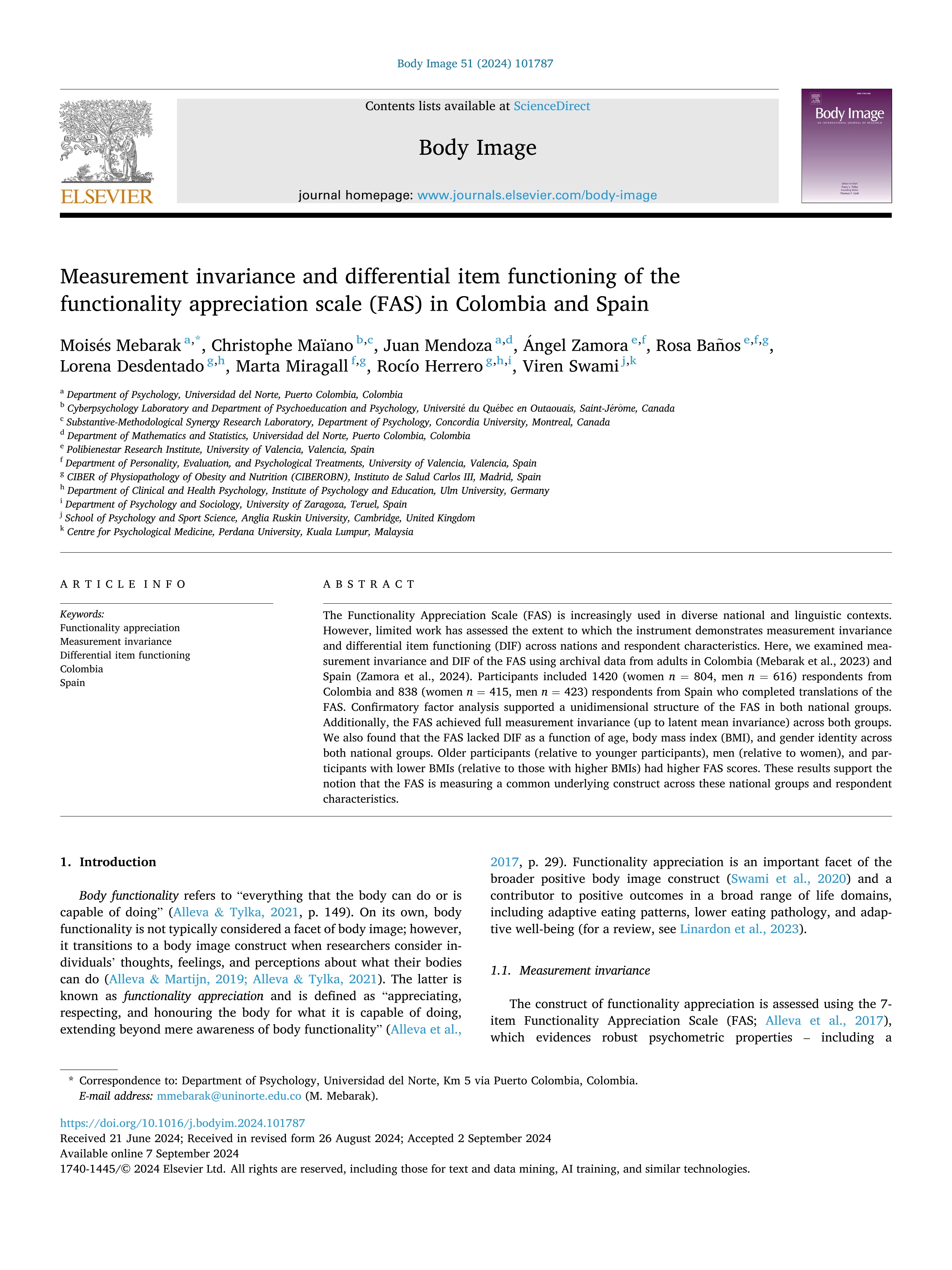 Measurement invariance and differential item functioning of the