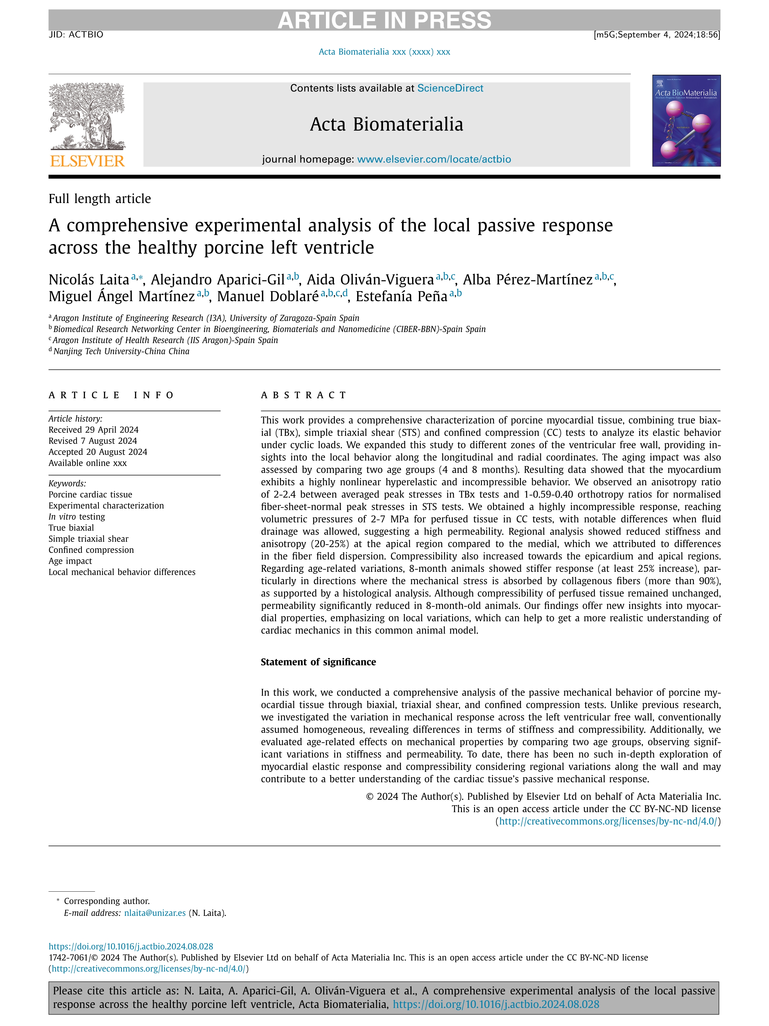 A comprehensive experimental analysis of the local passive response across the healthy porcine left ventricle