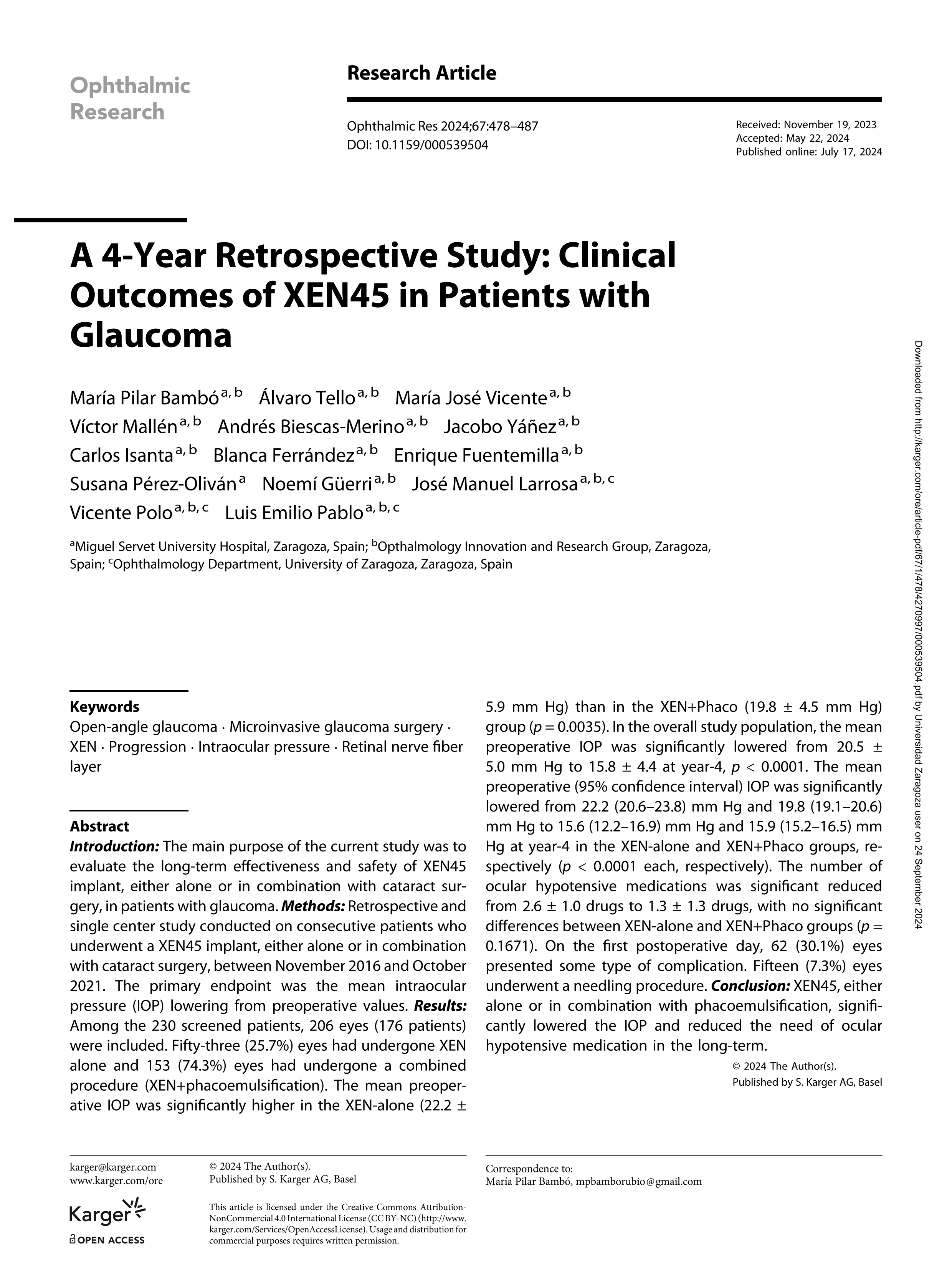 A four-years retrospective study: Clinical outcomes of XEN45 in patients with glaucoma