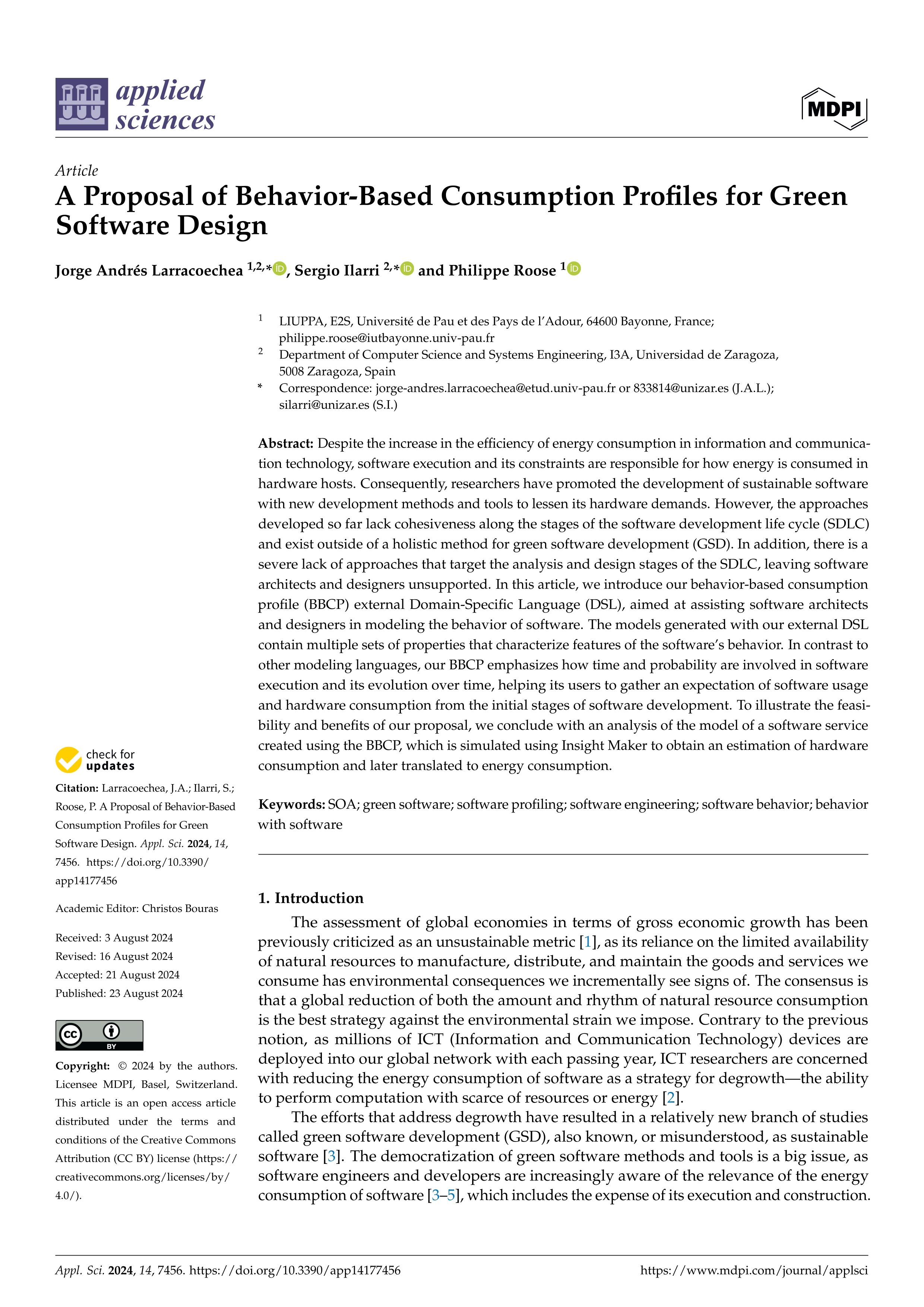 A Proposal of Behavior-Based Consumption Profiles for Green Software Design