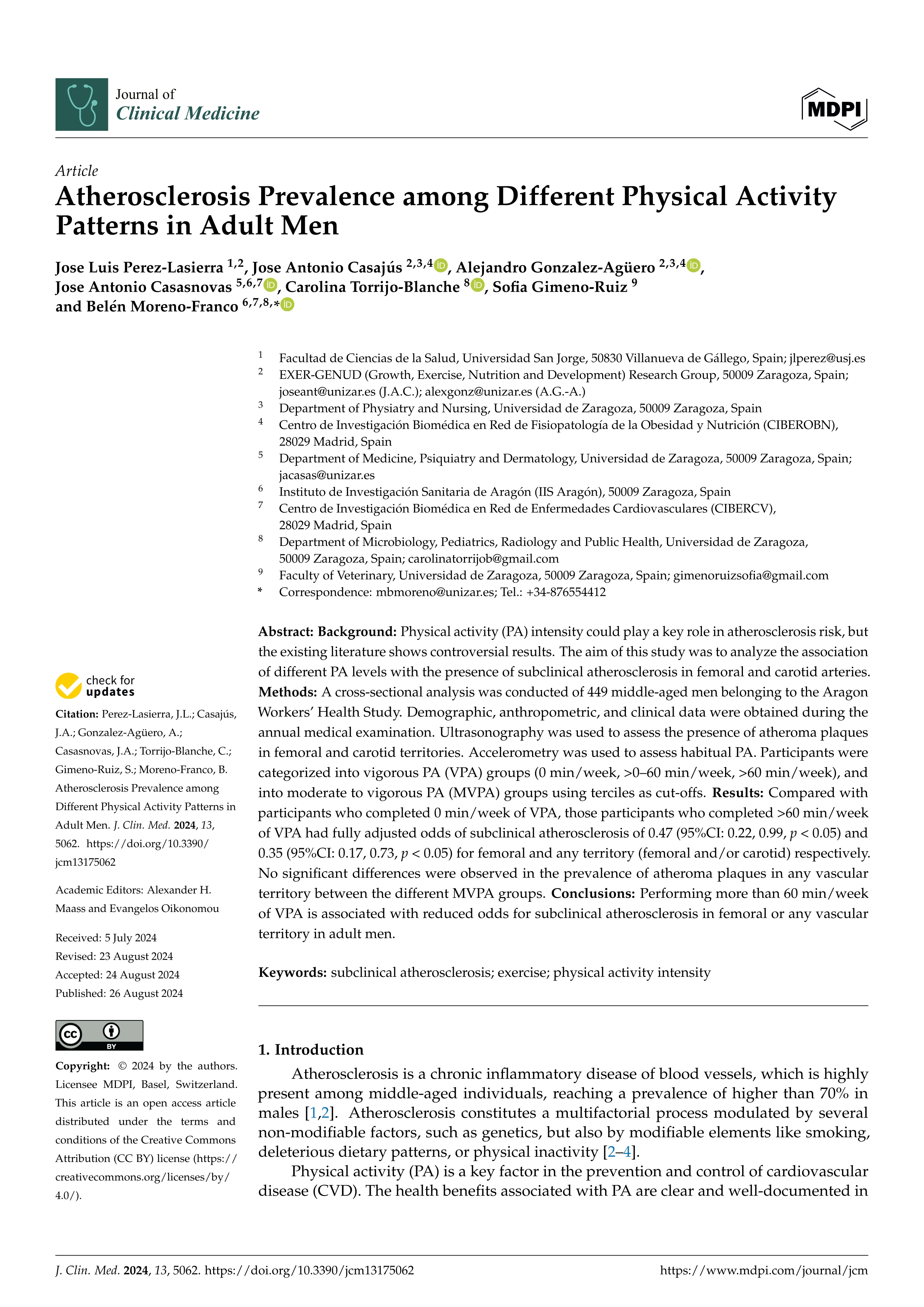 Atherosclerosis Prevalence among Different Physical Activity Patterns in Adult Men