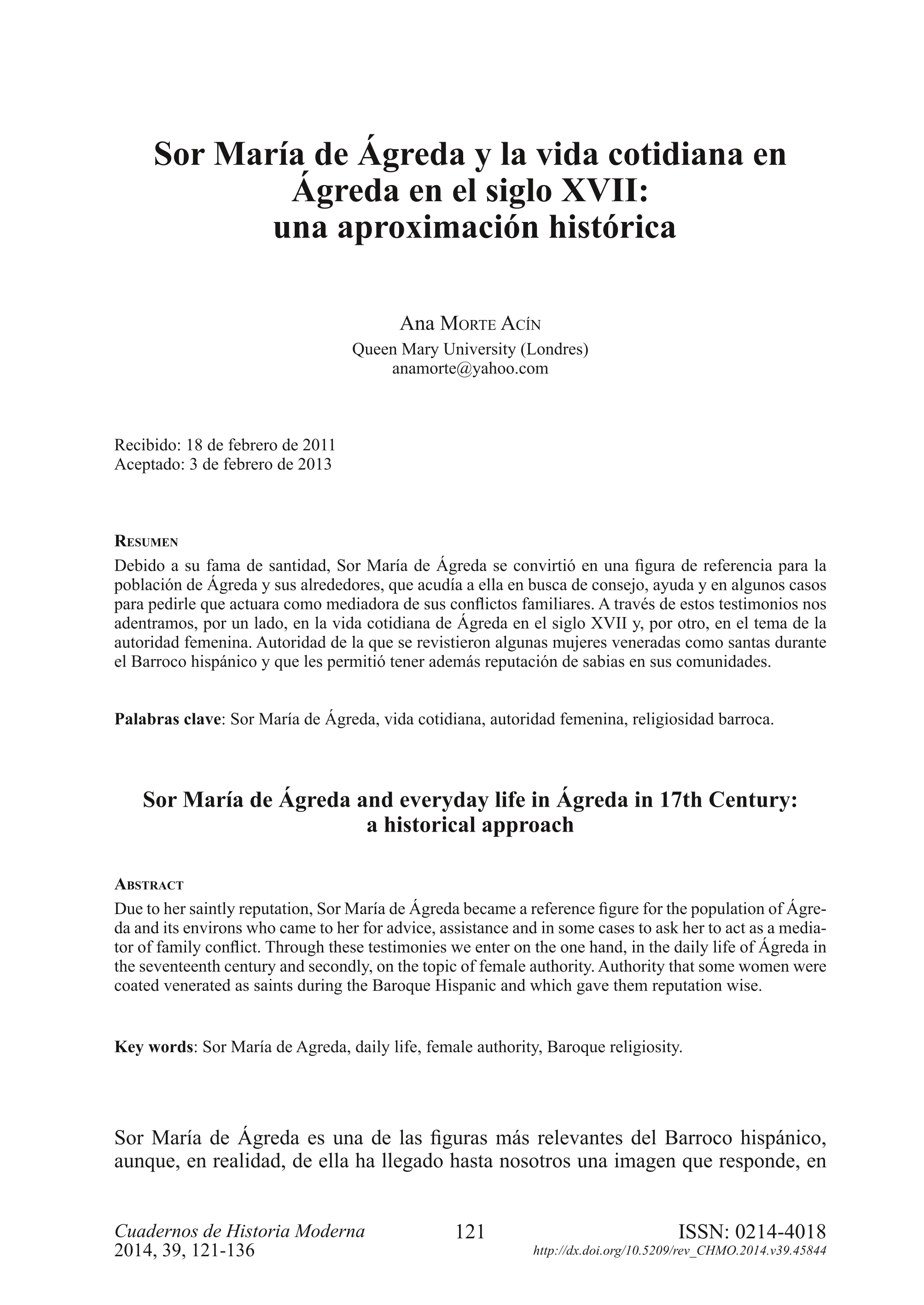 Sor María de Ágreda y la vida cotidiana en Ágreda en el siglo XVII: una aproximación histórica