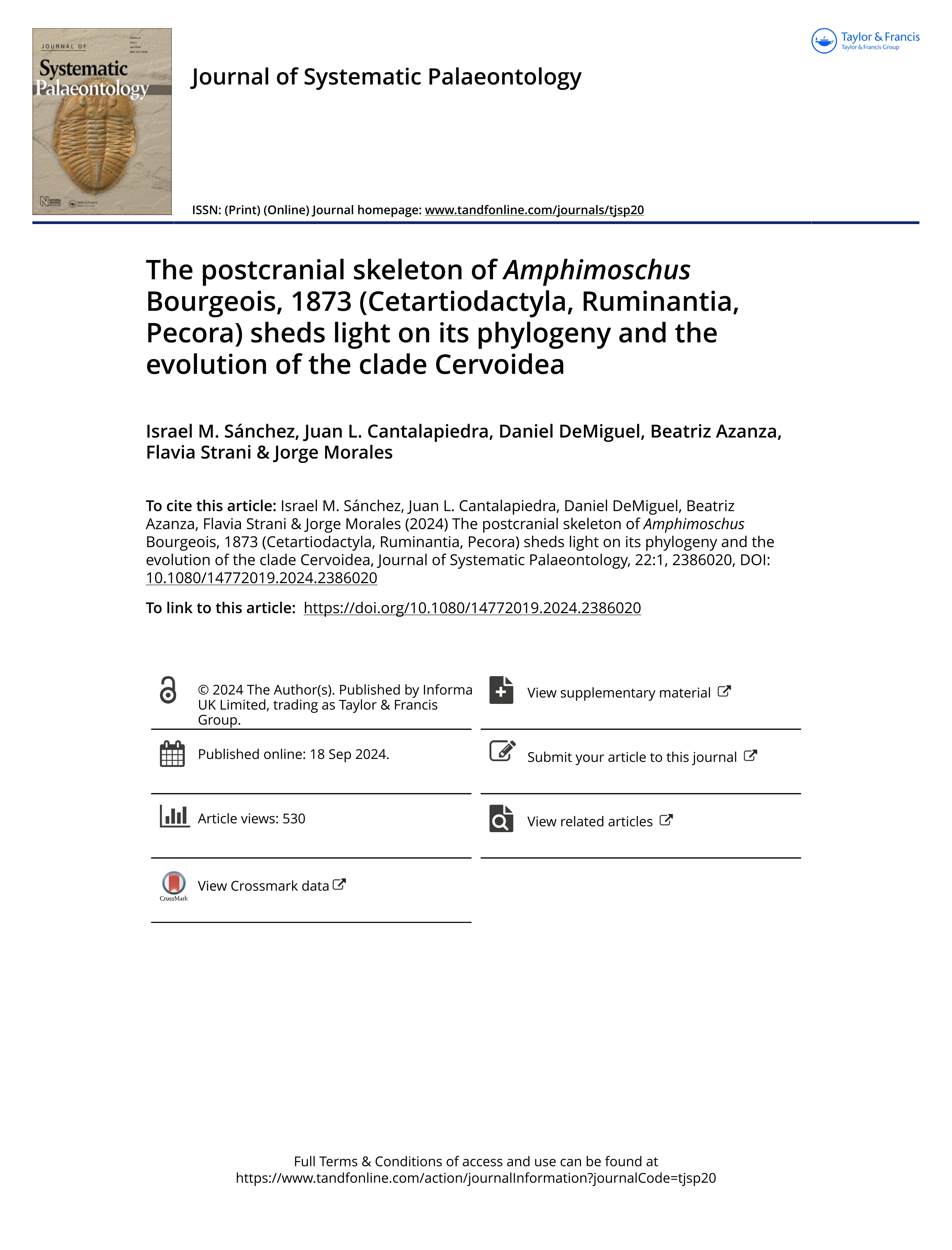 The postcranial skeleton of Amphimoschus Bourgeois, 1873 (Cetartiodactyla, Ruminantia, Pecora) sheds light on its phylogeny and the evolution of the clade Cervoidea