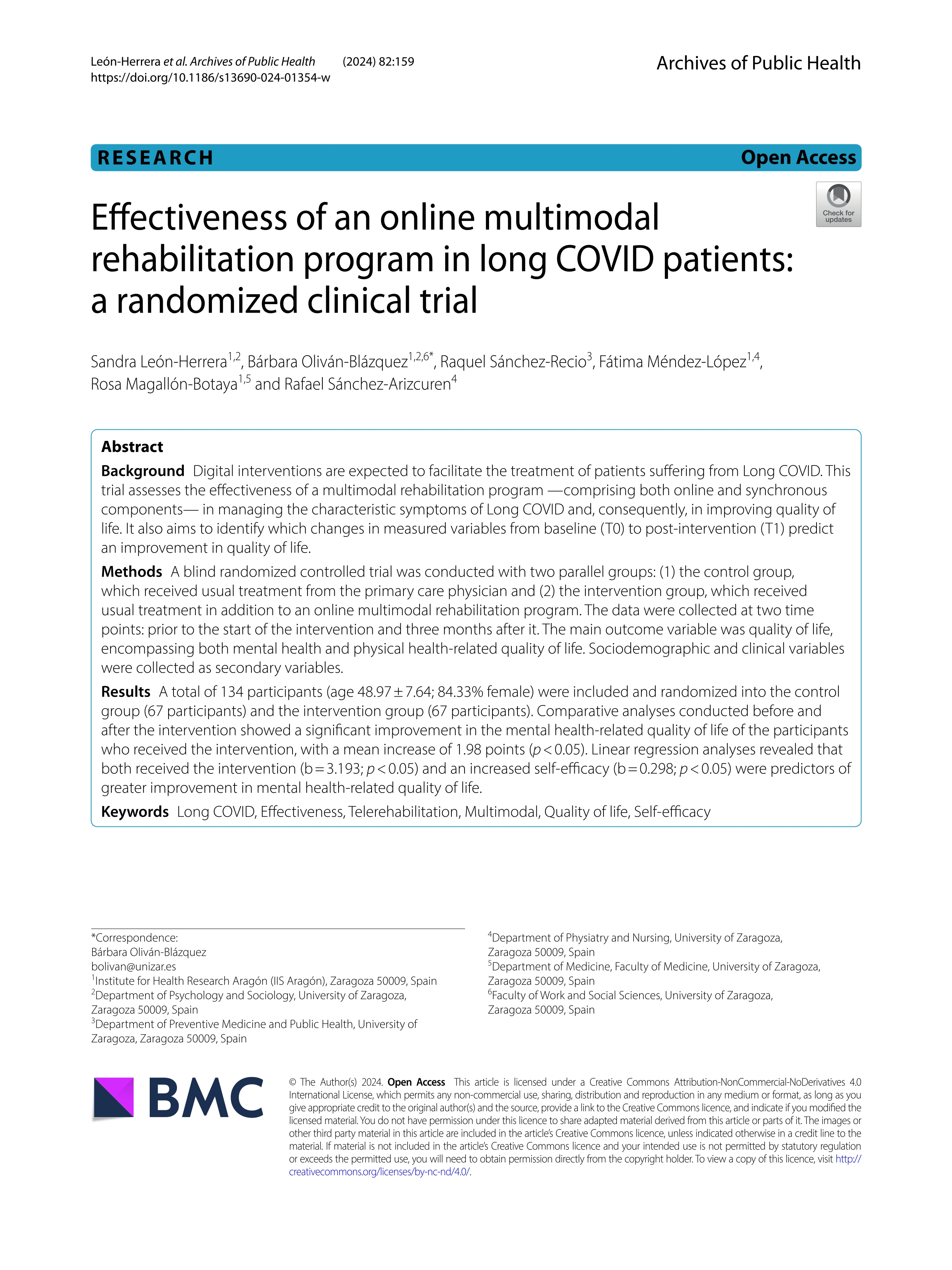 Effectiveness of an online multimodal rehabilitation program in long COVID patients: a randomized clinical trial