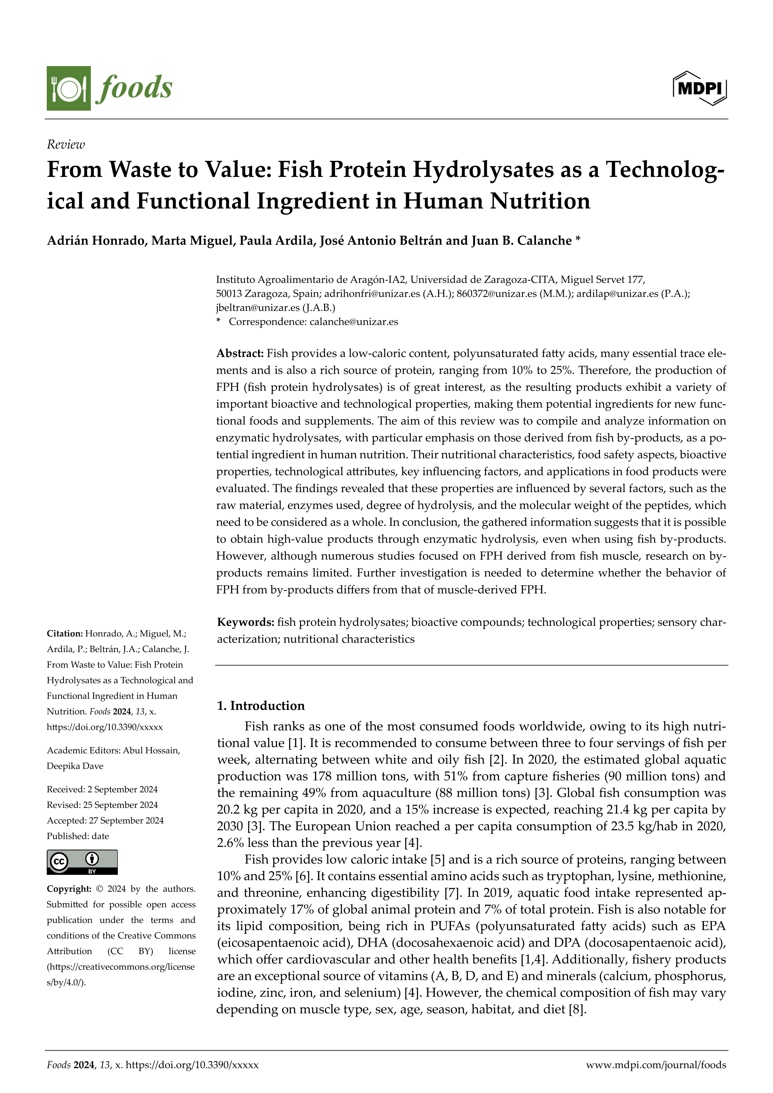 From waste to value: fish protein hydrolysates as a technological and functional ingredient in human nutrition