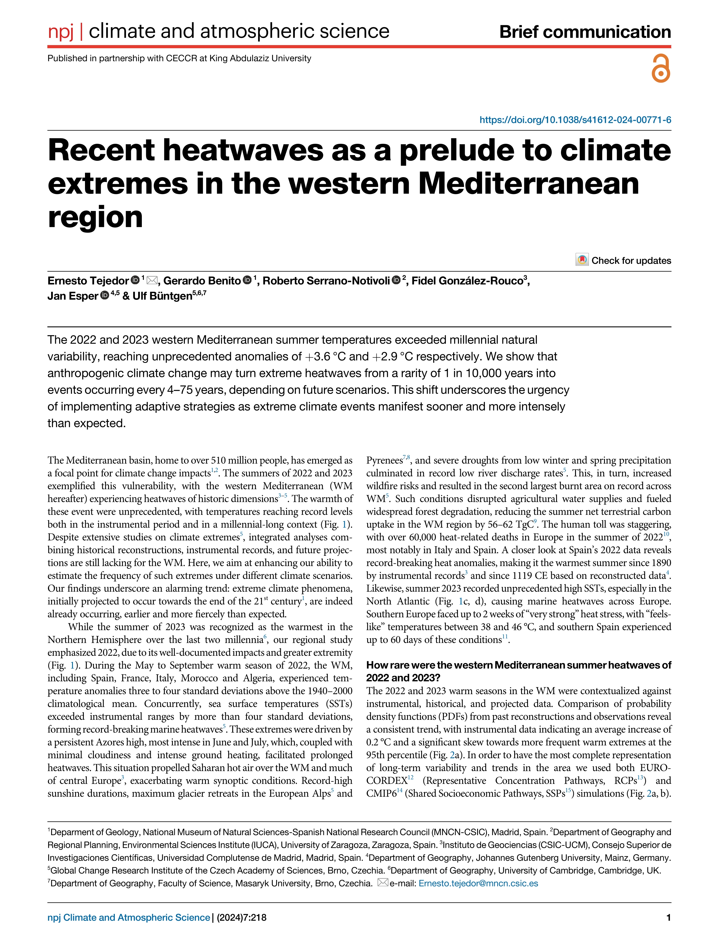 Recent heatwaves as a prelude to climate extremes in the western Mediterranean region