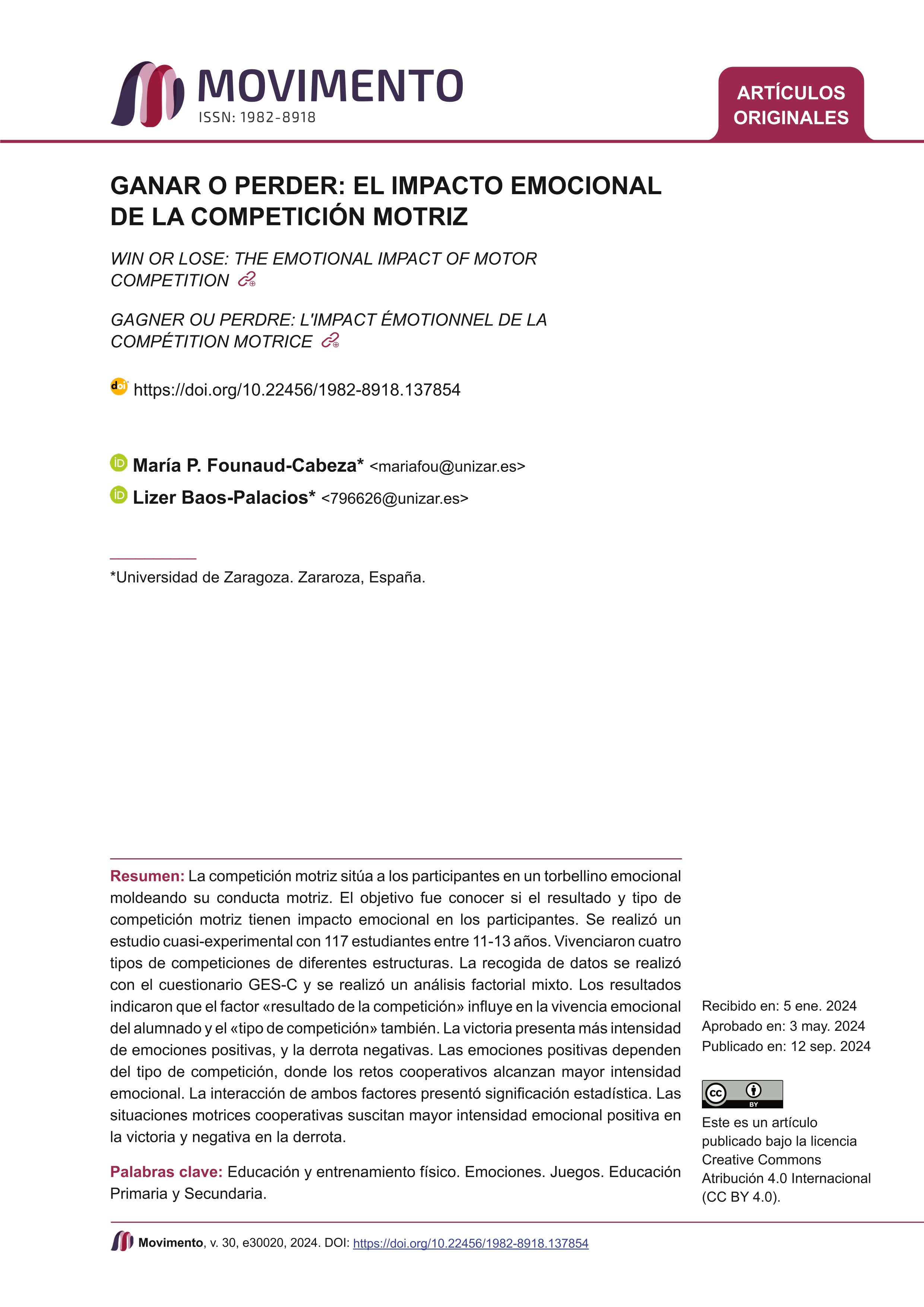 Ganar o perder: el impacto emocional de la competición motriz
