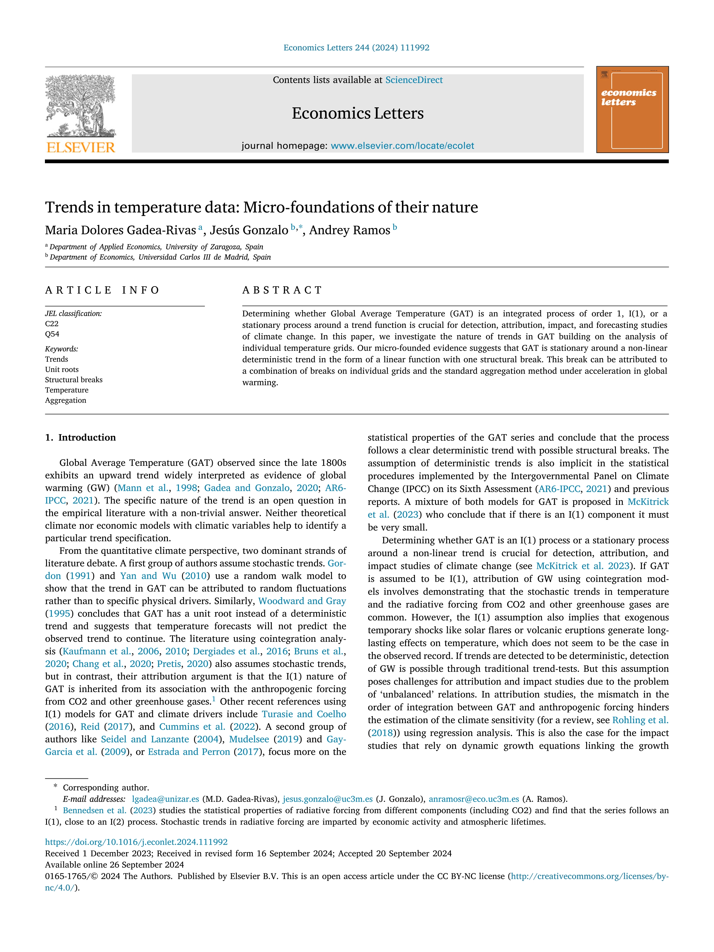 Trends in temperature data: Micro-foundations of their nature