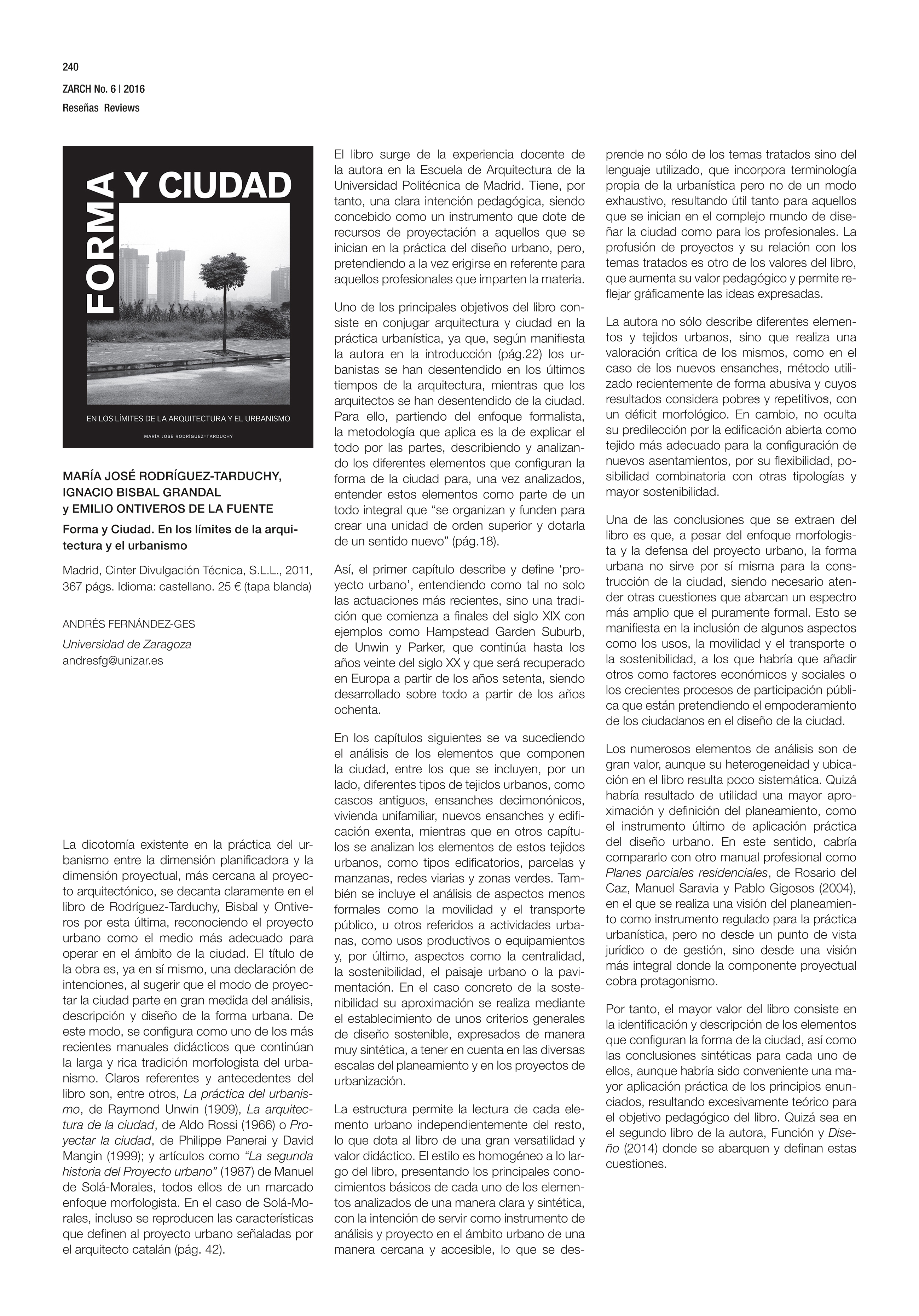 M. J. RODRÍGUEZ-TARDUCHY, I. BISBAL, E. ONTIVEROS - Forma y Ciudad. En los límites de la arquitectura y el urbanismo