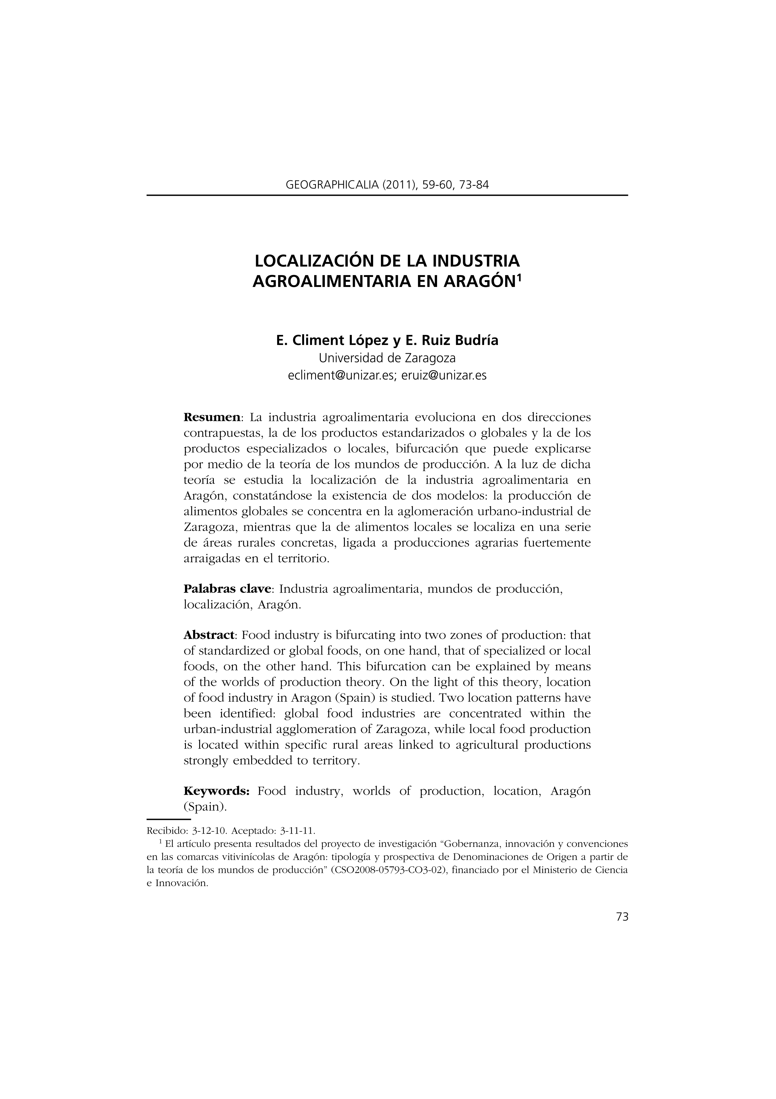 Localización de la industria agroalimentaria en Aragón