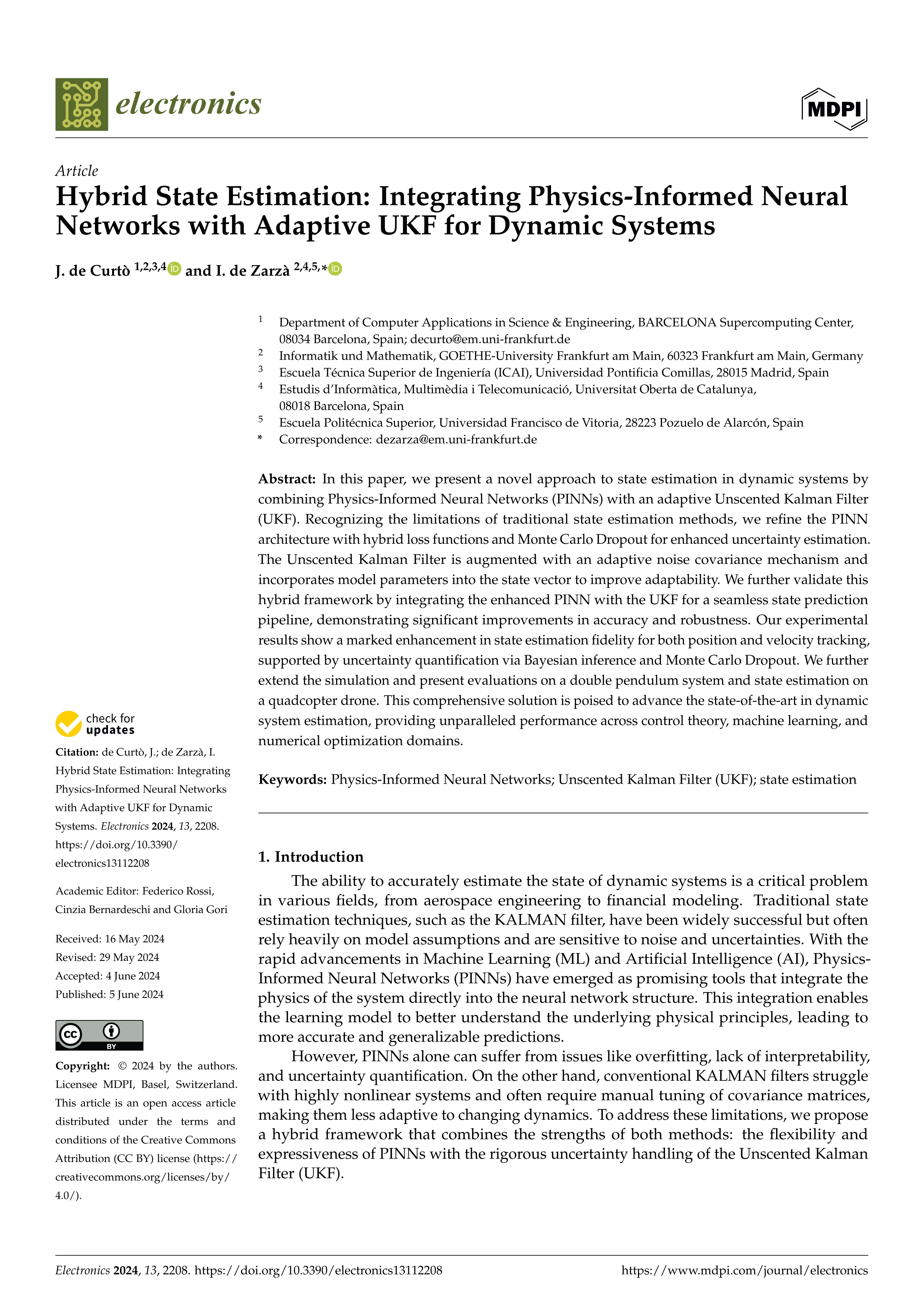 Hybrid state estimation: integrating physics-informed neural networks with adaptive UKF for dynamic systems