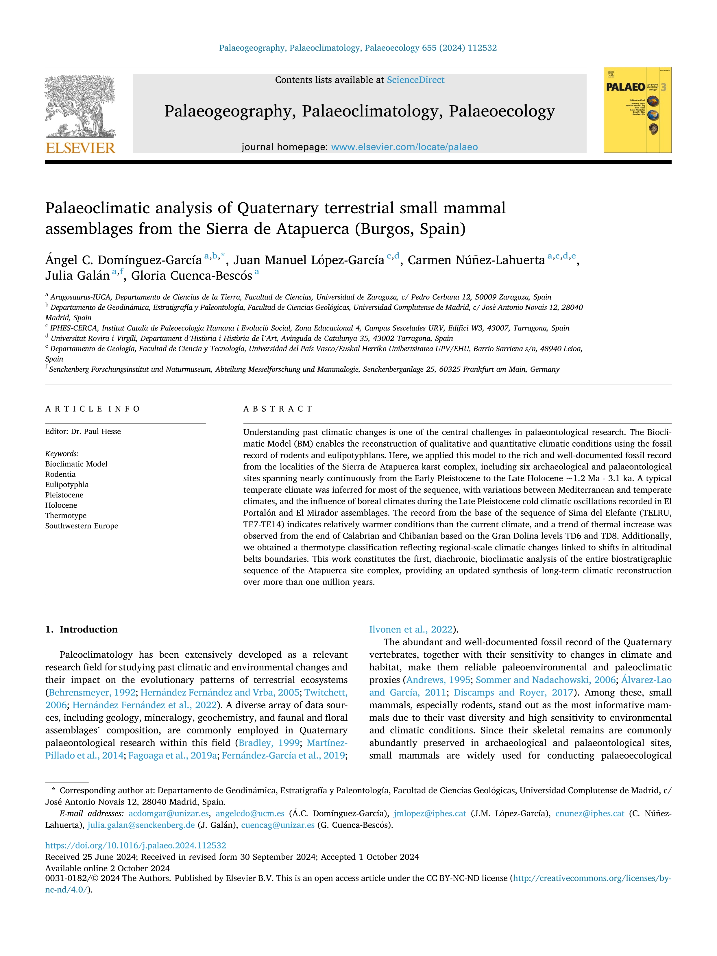 Palaeoclimatic analysis of Quaternary terrestrial small mammal assemblages from the Sierra de Atapuerca (Burgos, Spain)