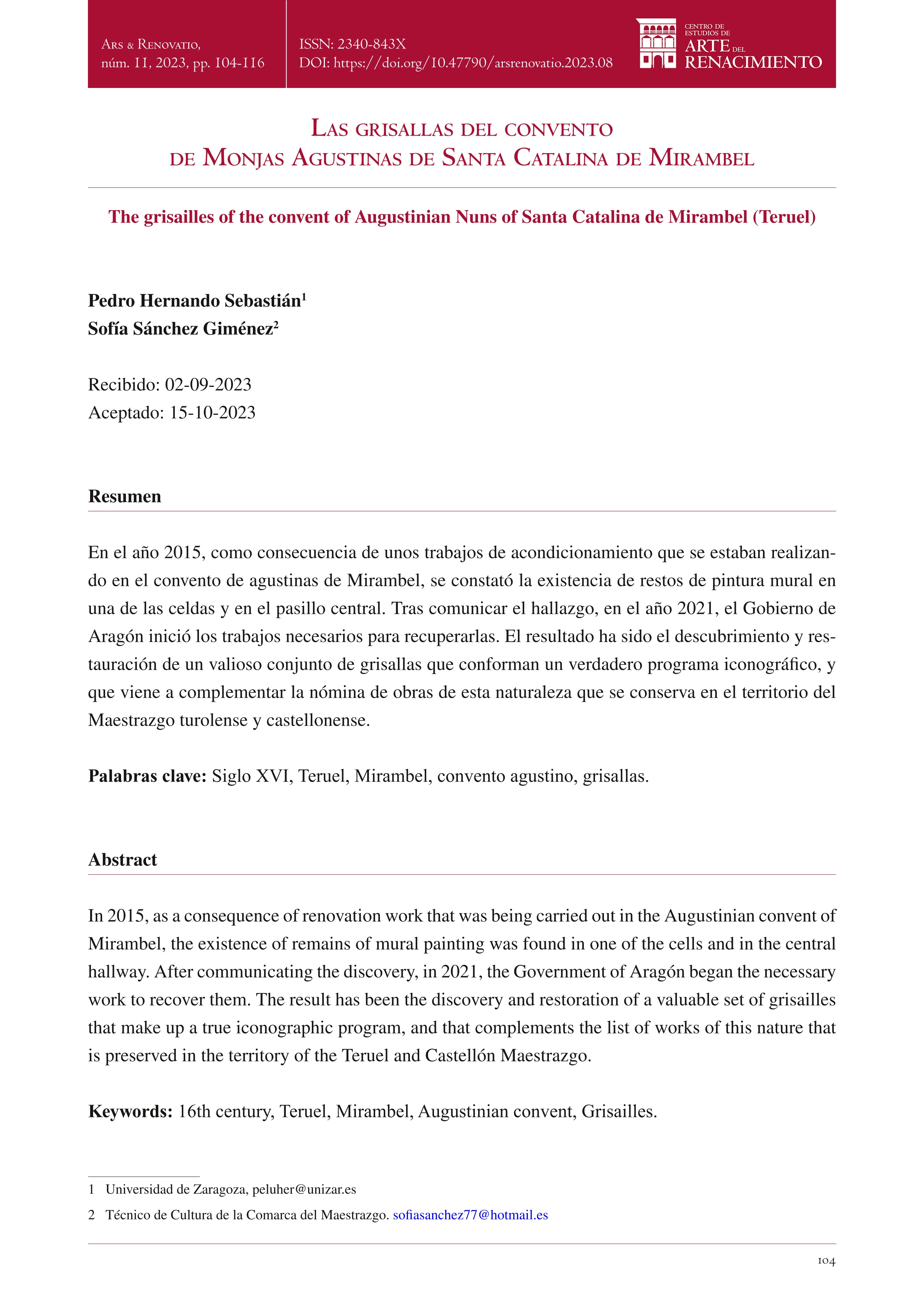 Las grisallas del convento de Monjas agustinas de santa catalina de Mirambel.