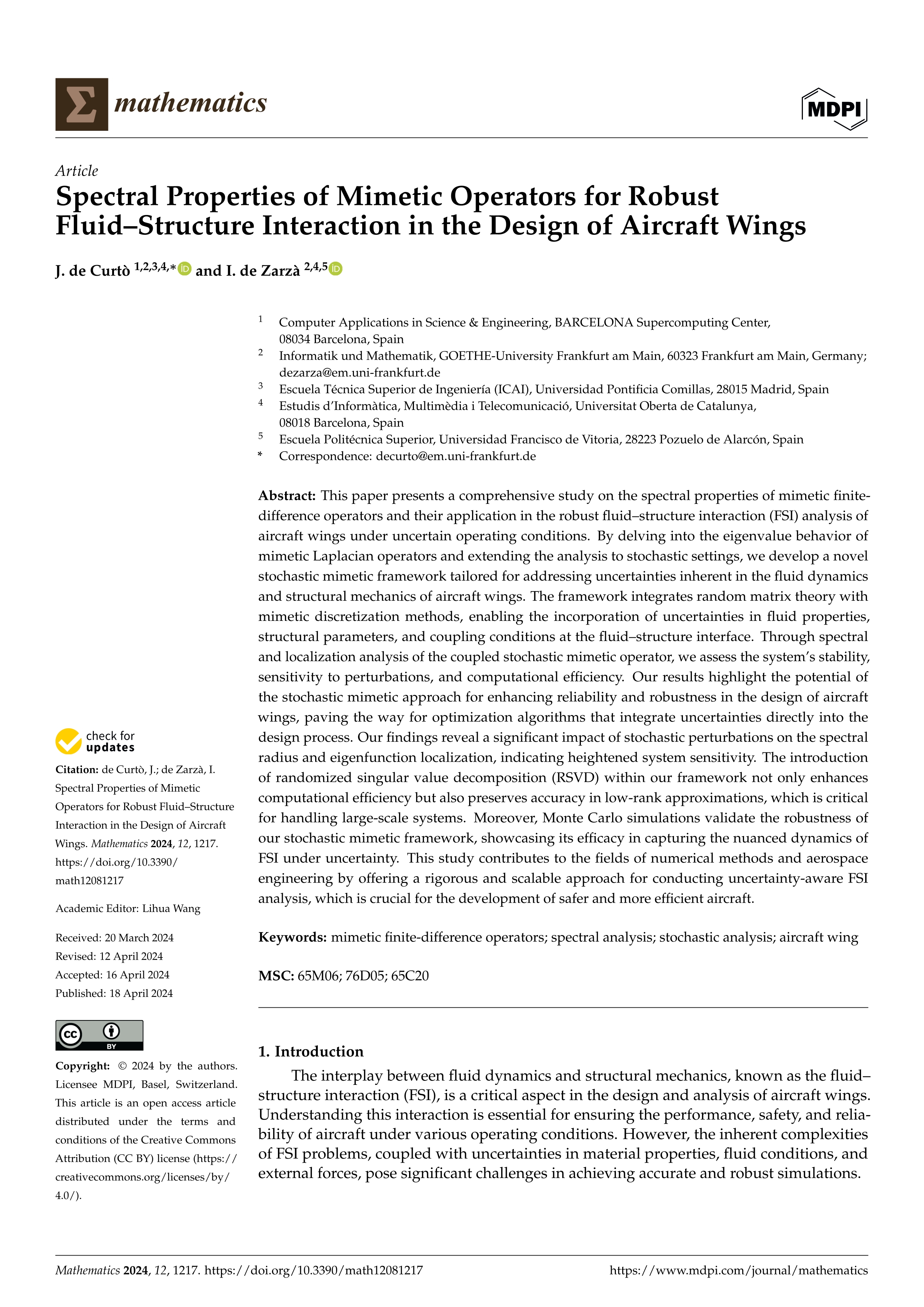 Spectral Properties of Mimetic Operators for Robust Fluid–Structure Interaction in the Design of Aircraft Wings