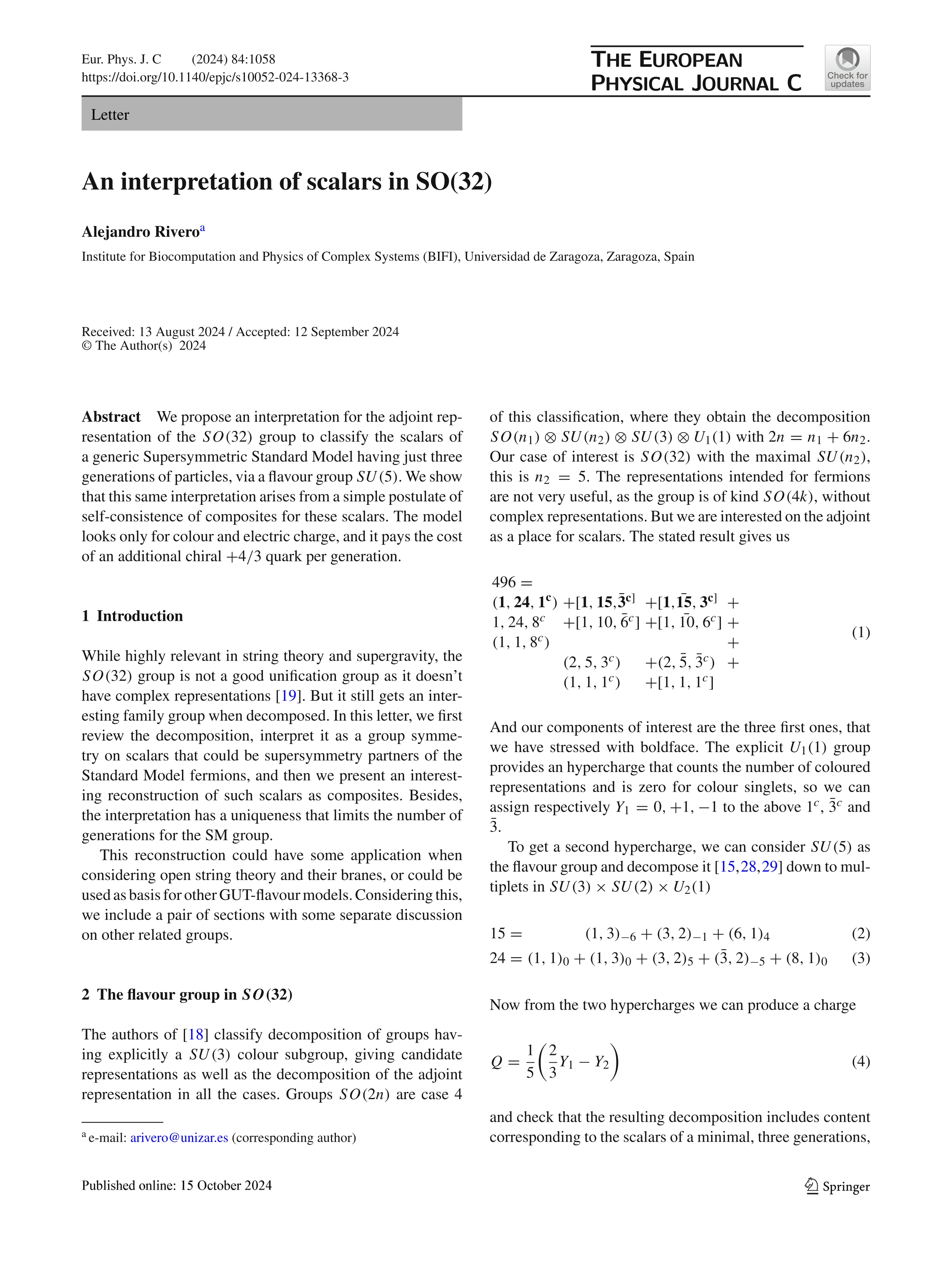 An interpretation of scalars in SO(32)