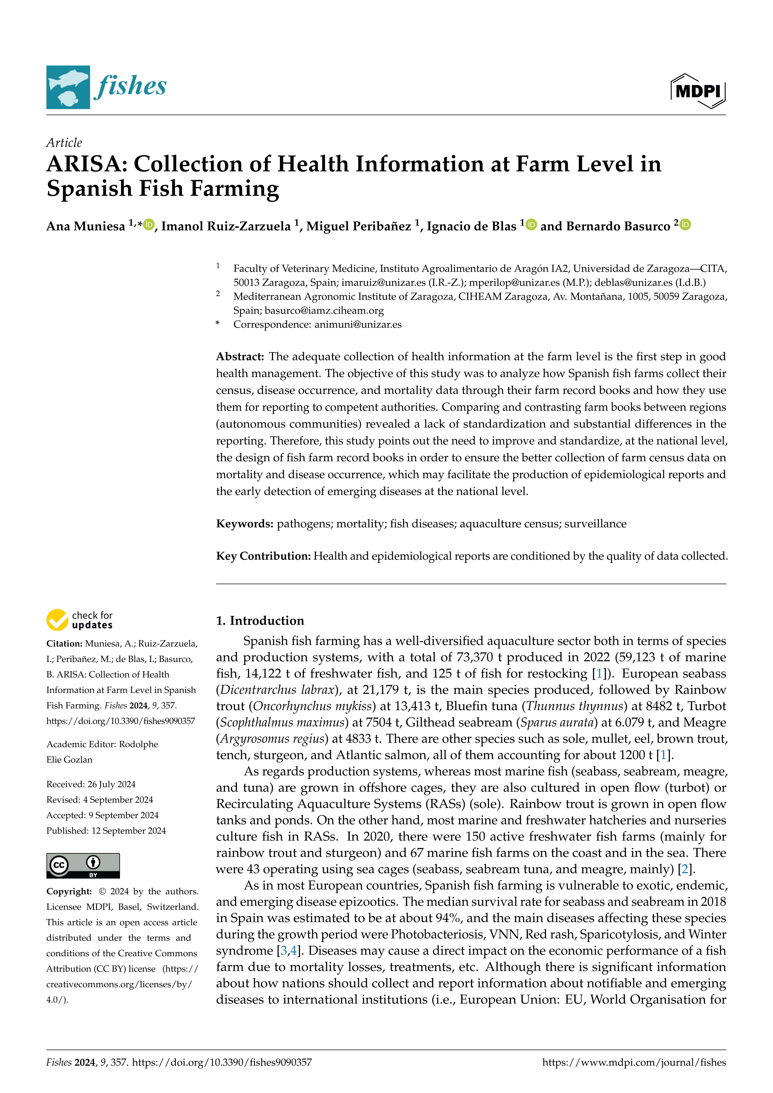 ARISA: collection of health information at farm level in spanish fish farming