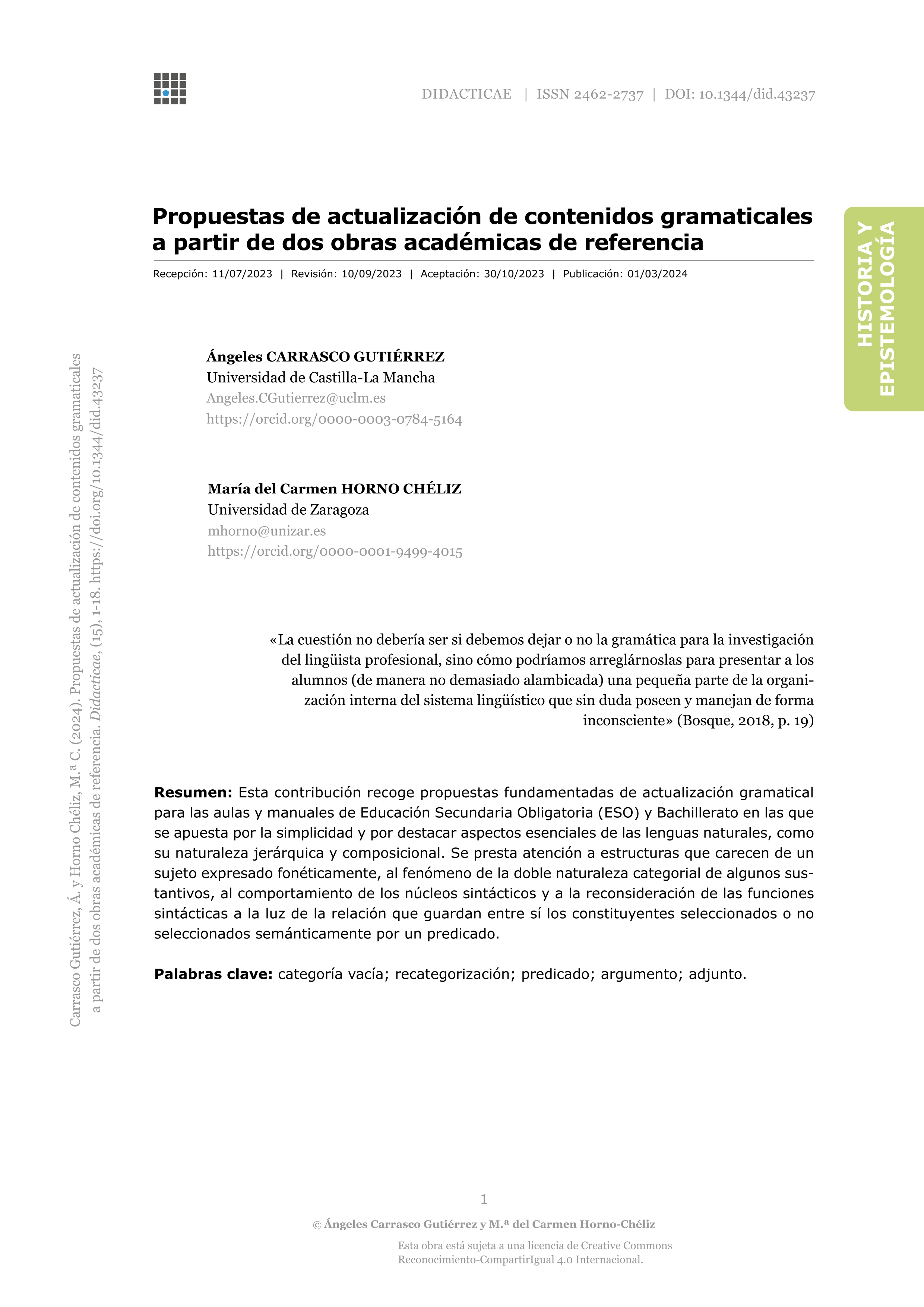 Propuestas de actualización de contenidos gramaticales a partir de dos obras académicas de referencia