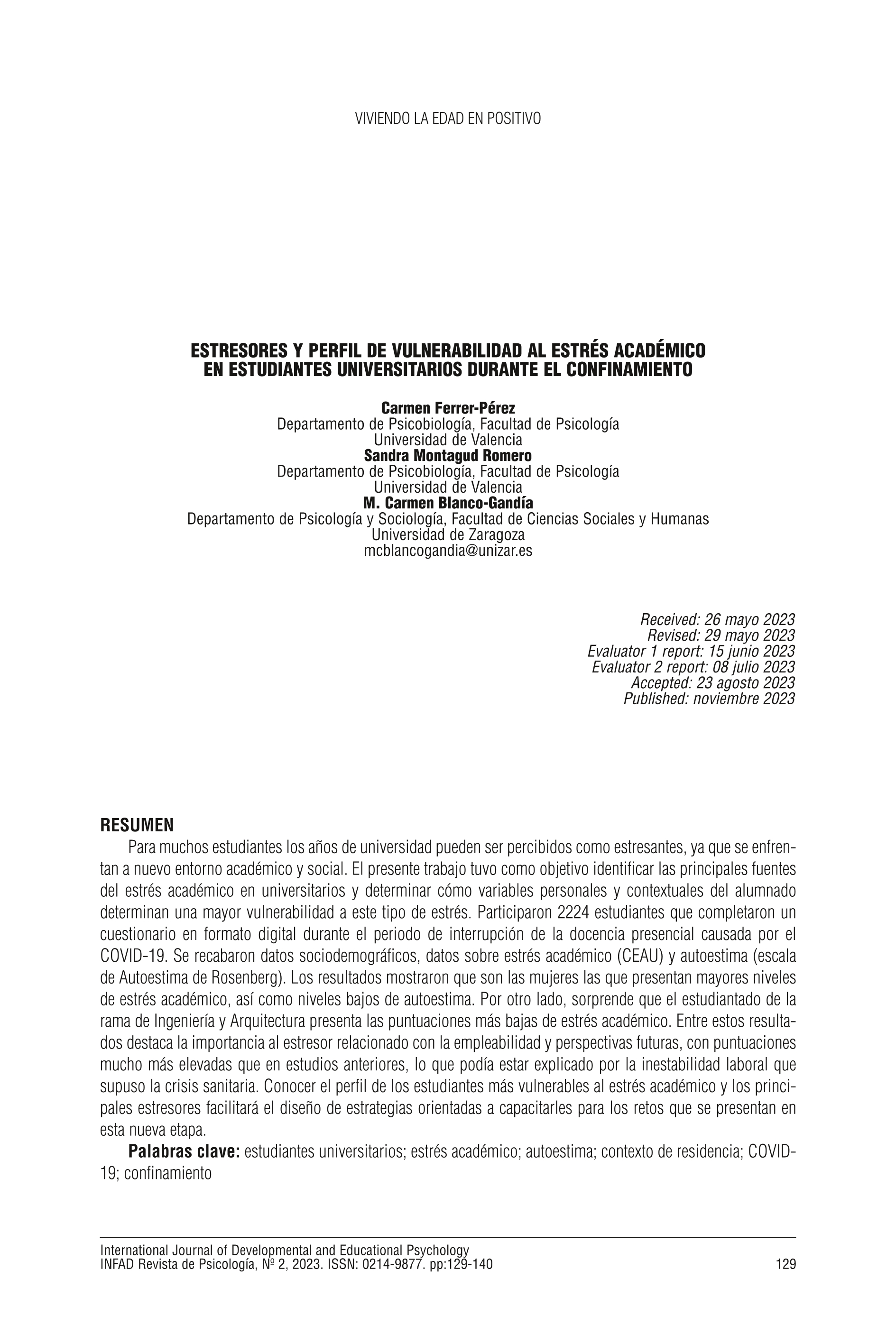 Estresores y perfil de vulnerabilidad al estrés académico en estudiantes universitarios durante el confinamiento