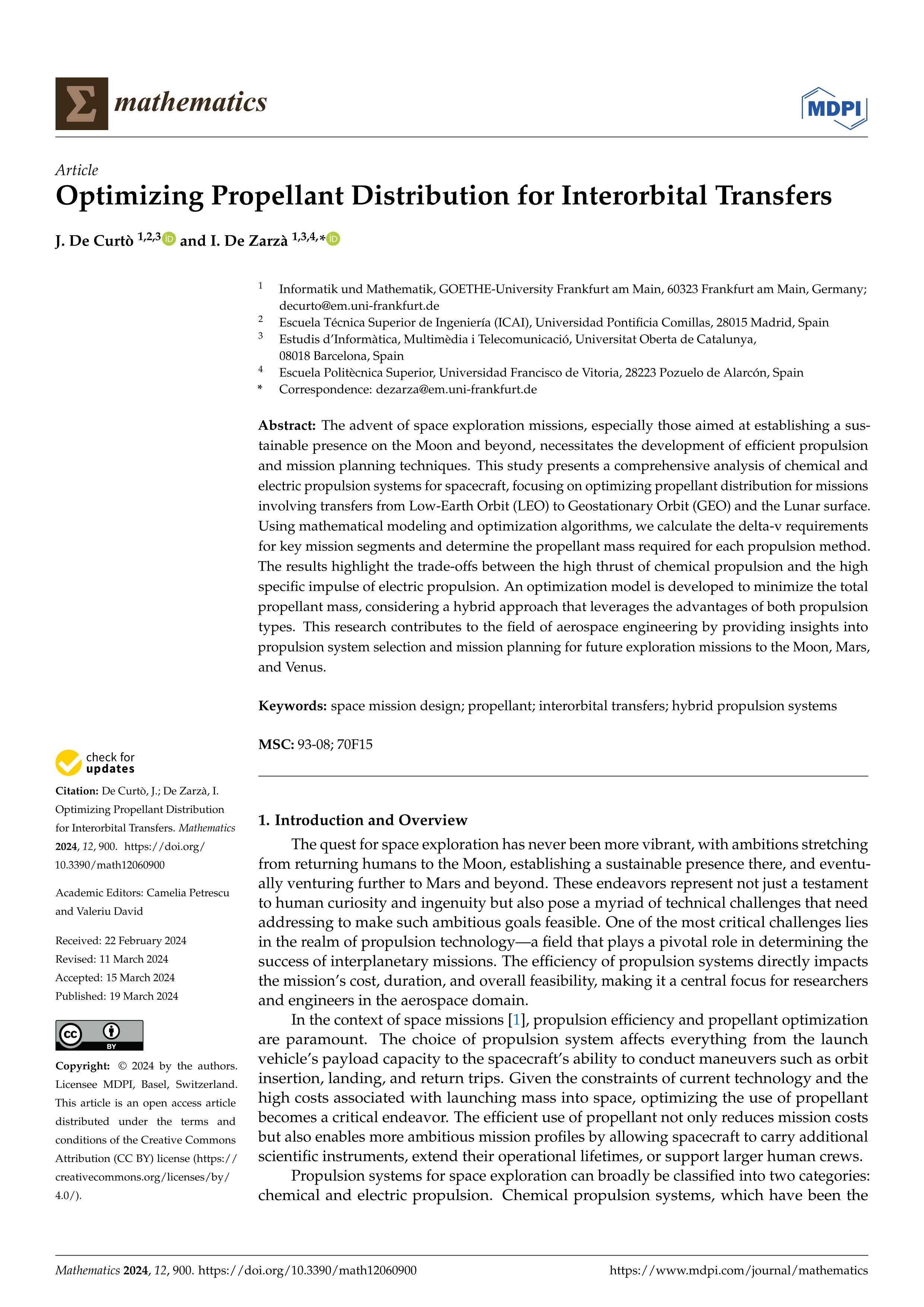 Optimizing Propellant Distribution for Interorbital Transfers